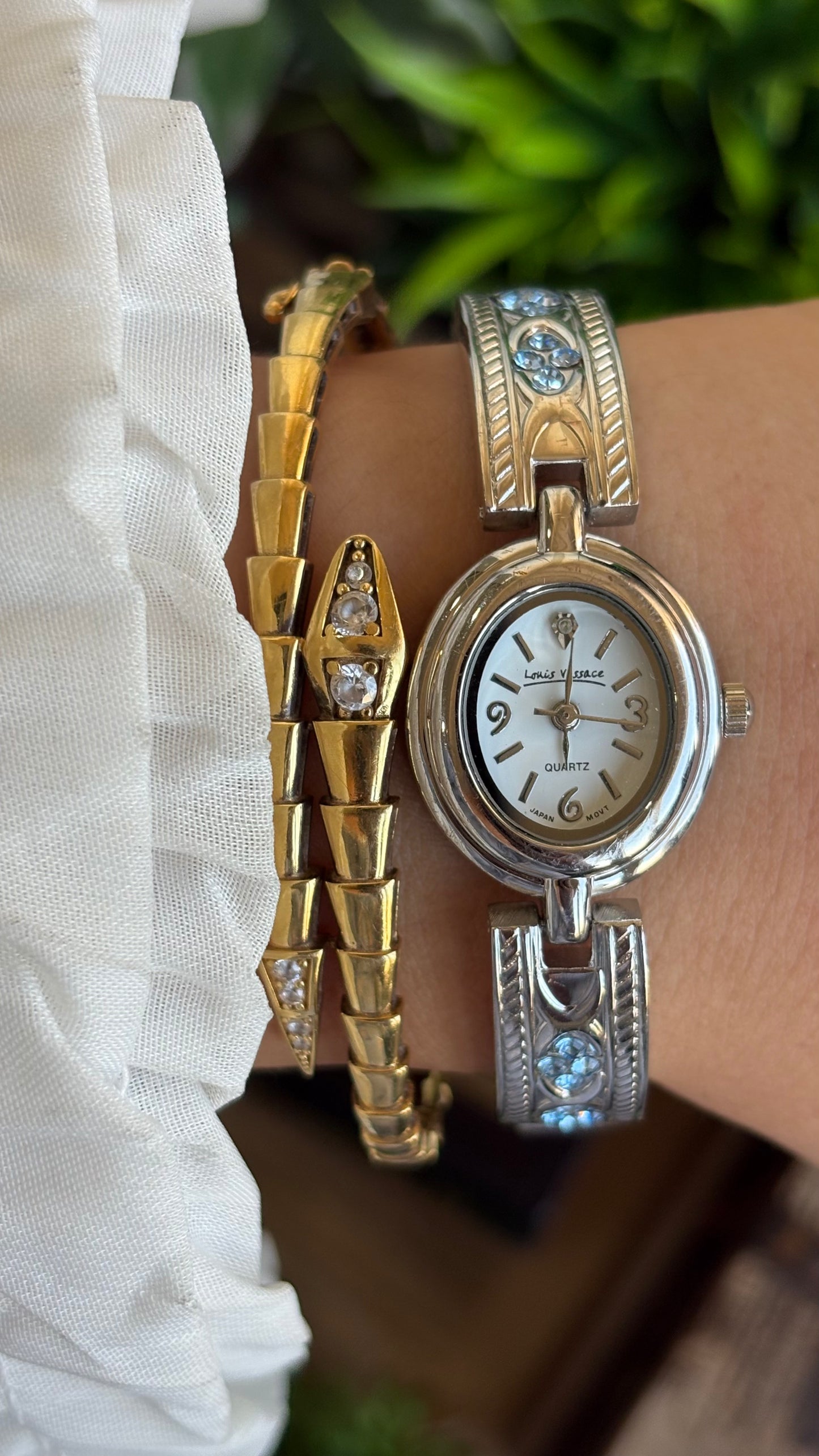 Vintage Loise Vessace Watch in Silver Tone with Aquamarine Stones