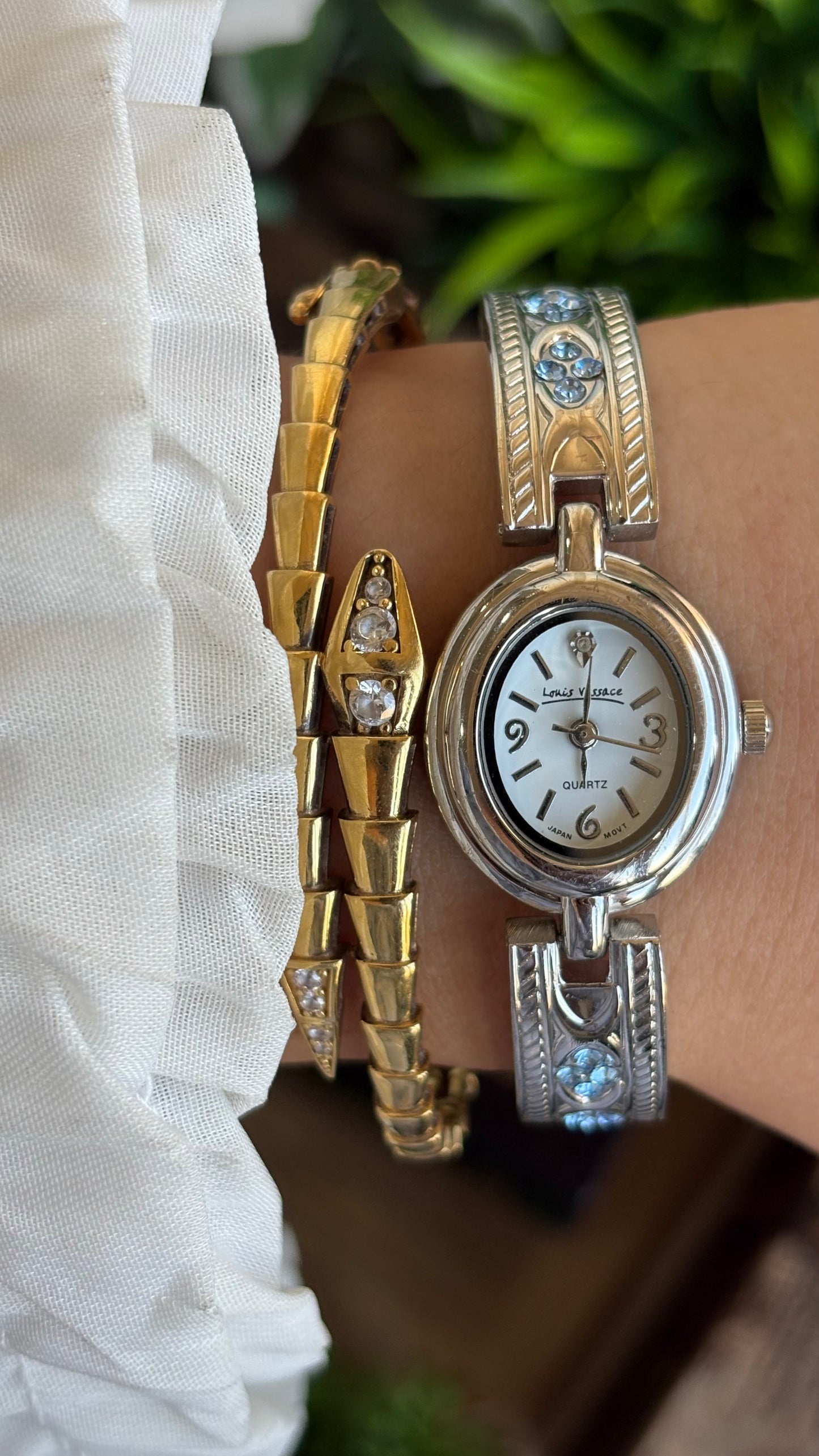 Vintage Loise Vessace Watch in Silver Tone with Aquamarine Stones