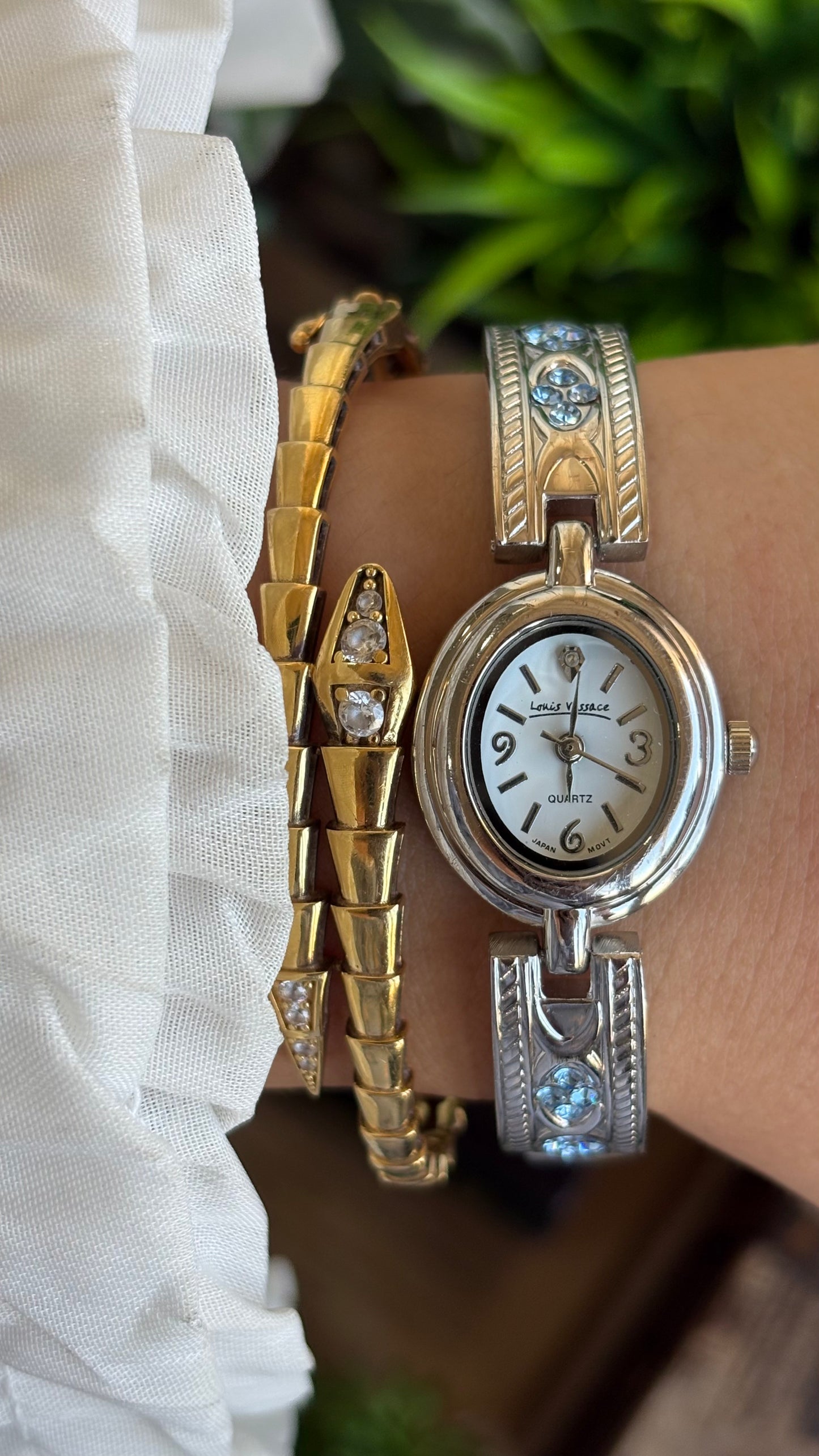 Vintage Loise Vessace Watch in Silver Tone with Aquamarine Stones