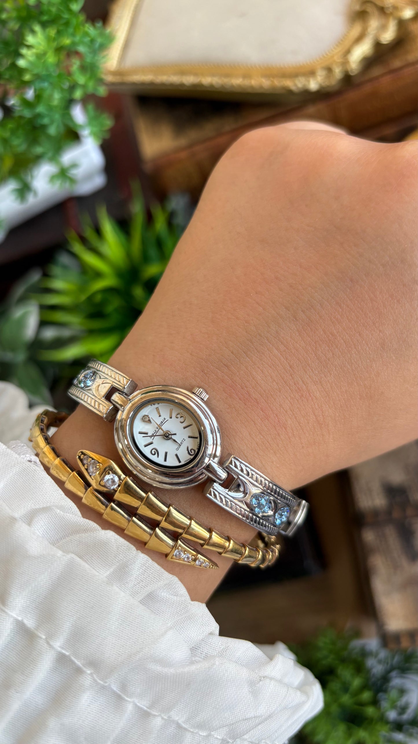 Vintage Loise Vessace Watch in Silver Tone with Aquamarine Stones