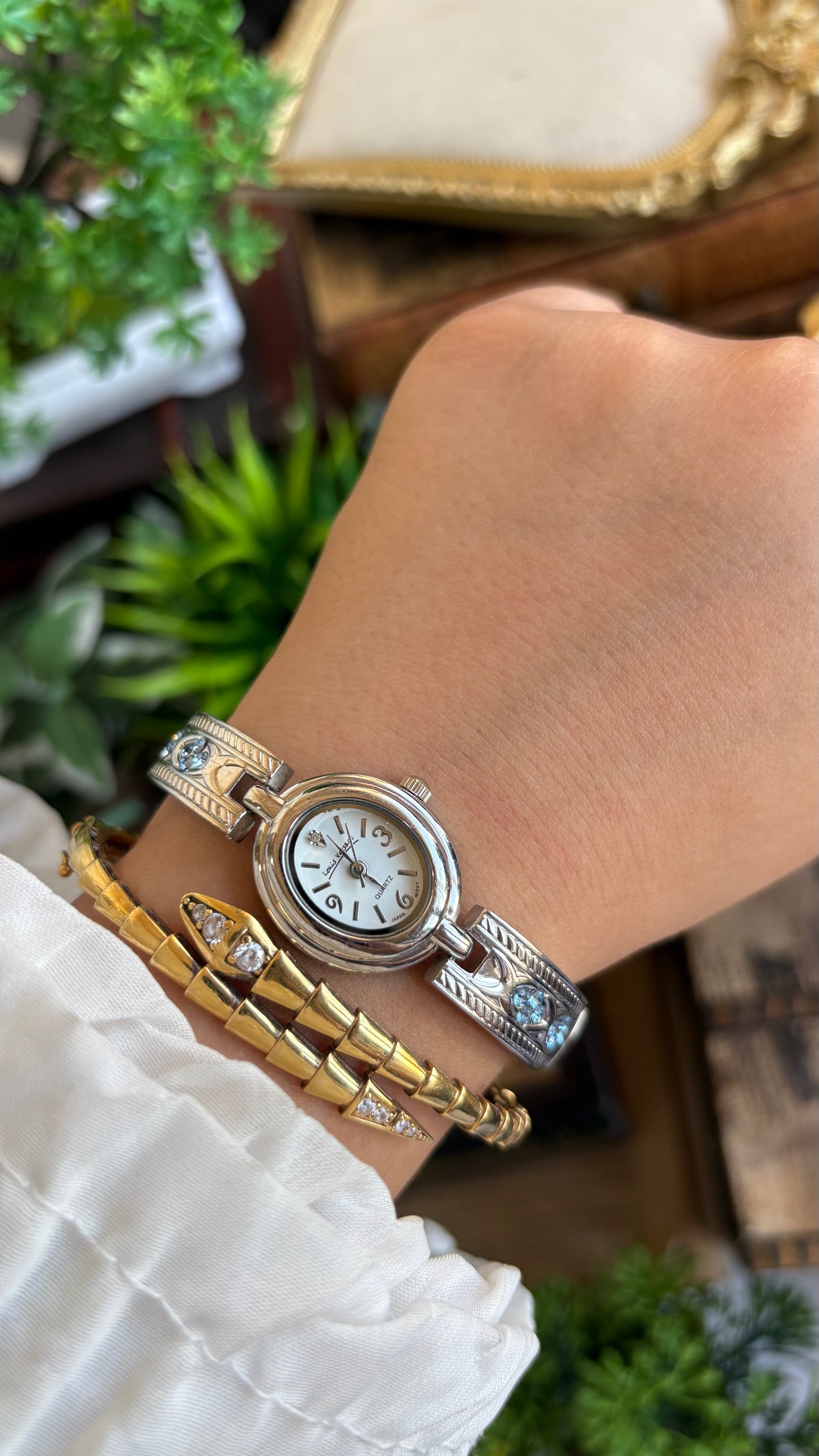 Vintage Loise Vessace Watch in Silver Tone with Aquamarine Stones