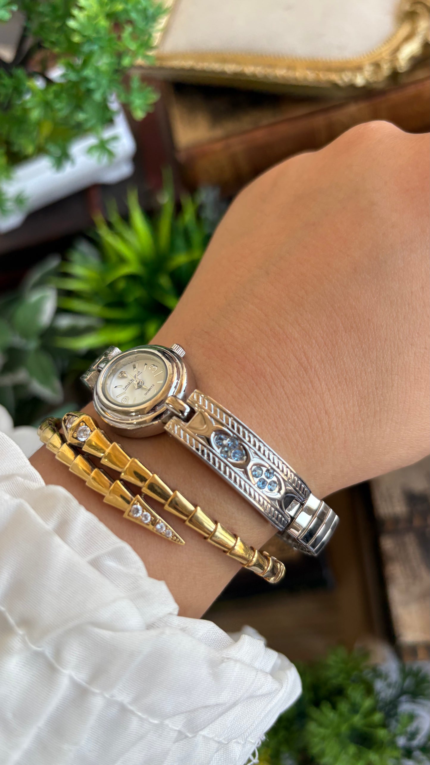 Vintage Loise Vessace Watch in Silver Tone with Aquamarine Stones