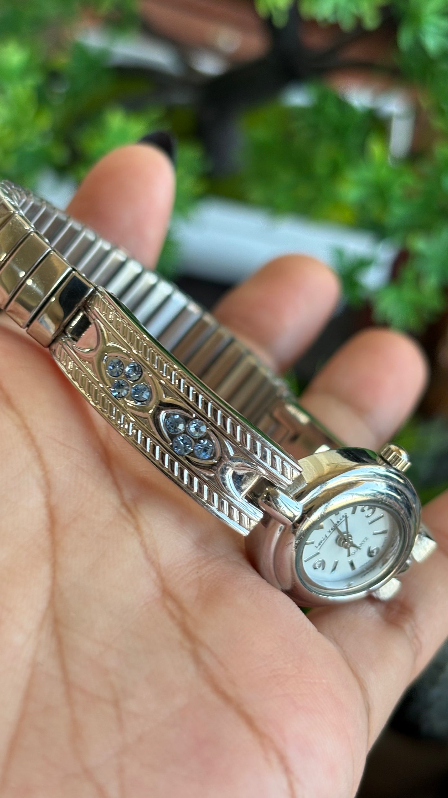 Vintage Loise Vessace Watch in Silver Tone with Aquamarine Stones