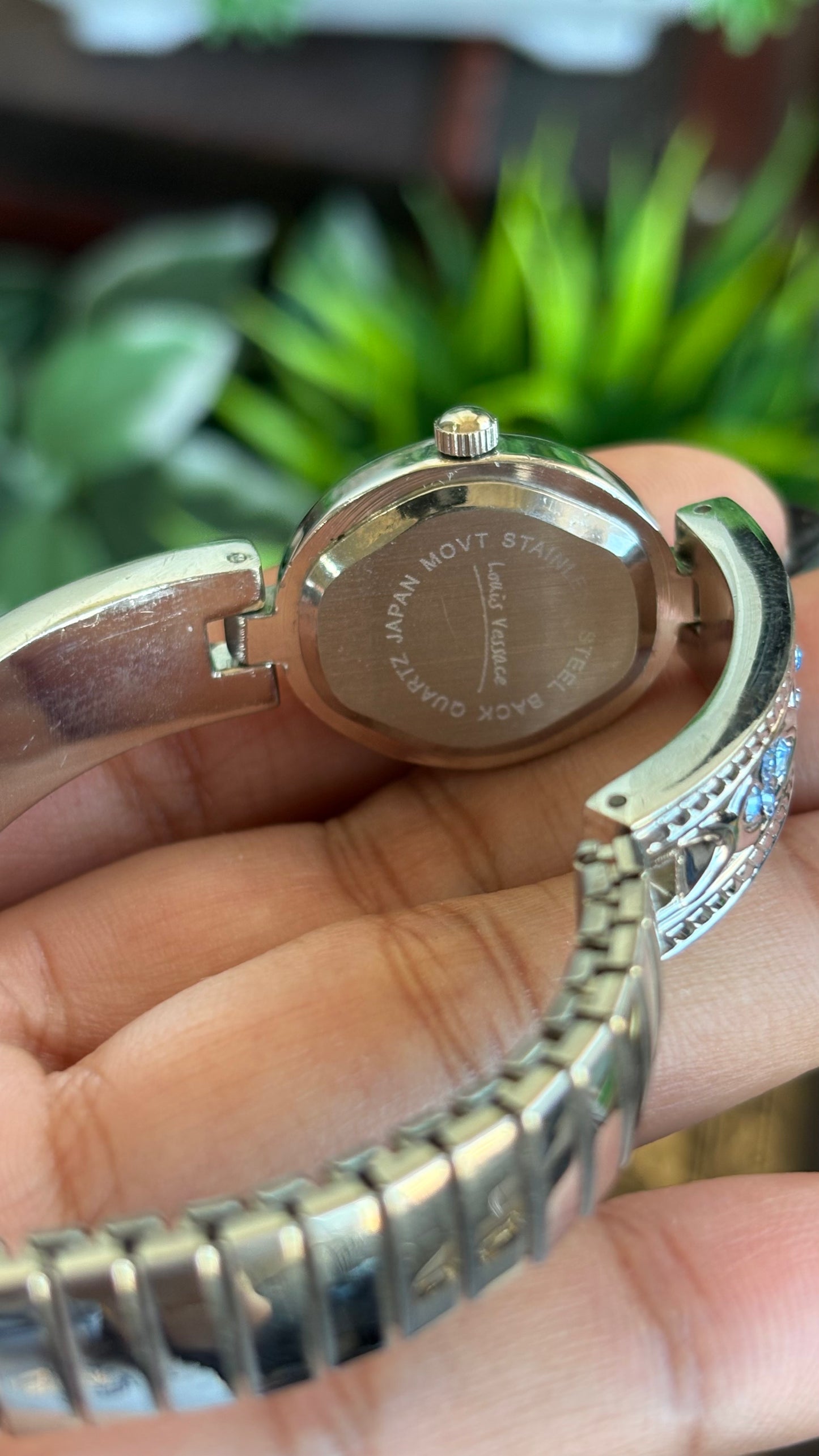 Vintage Loise Vessace Watch in Silver Tone with Aquamarine Stones