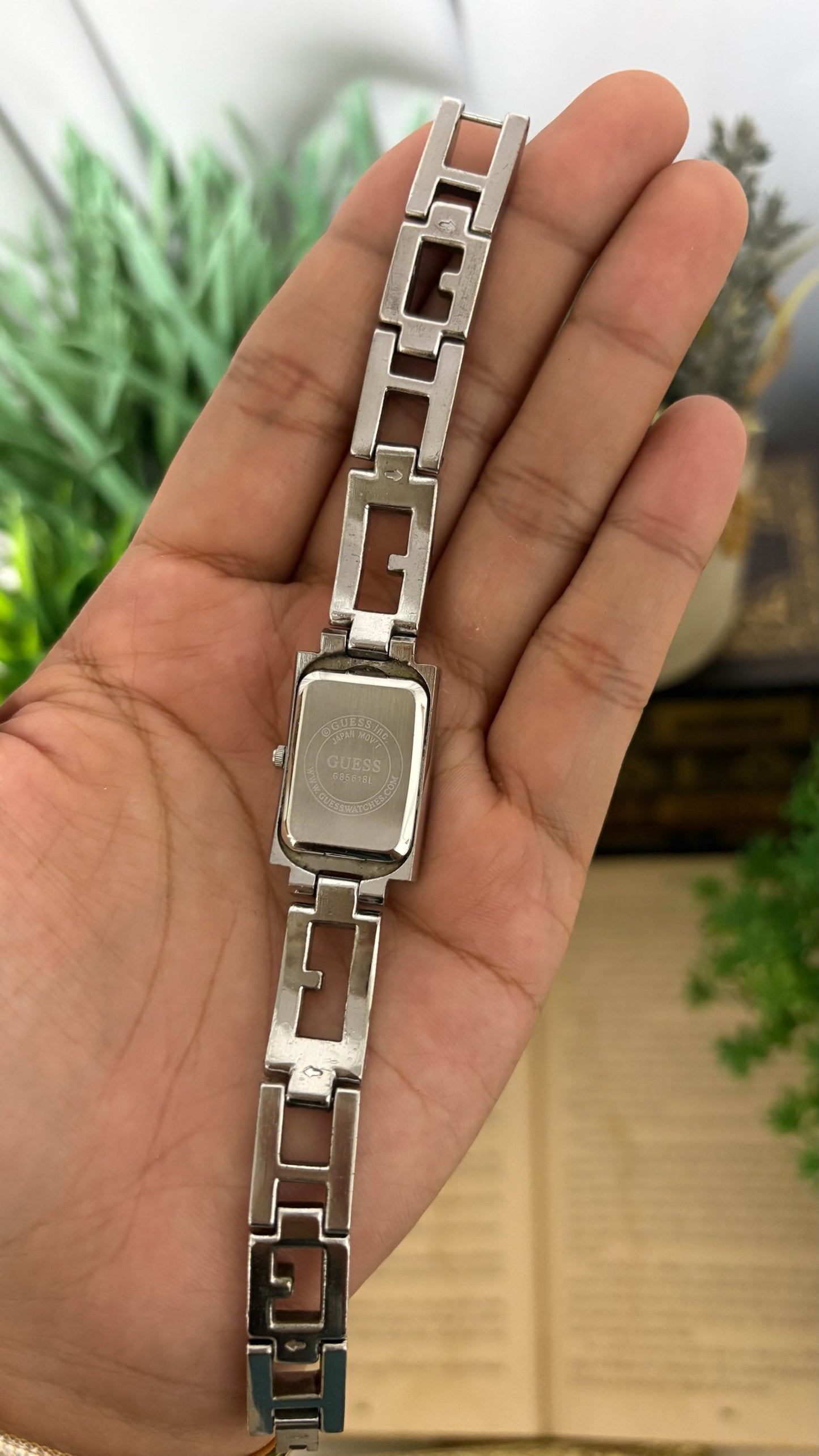 Vintage Guess Pink Dial Logo Bracelet Watch in Silver Tone Quartz
