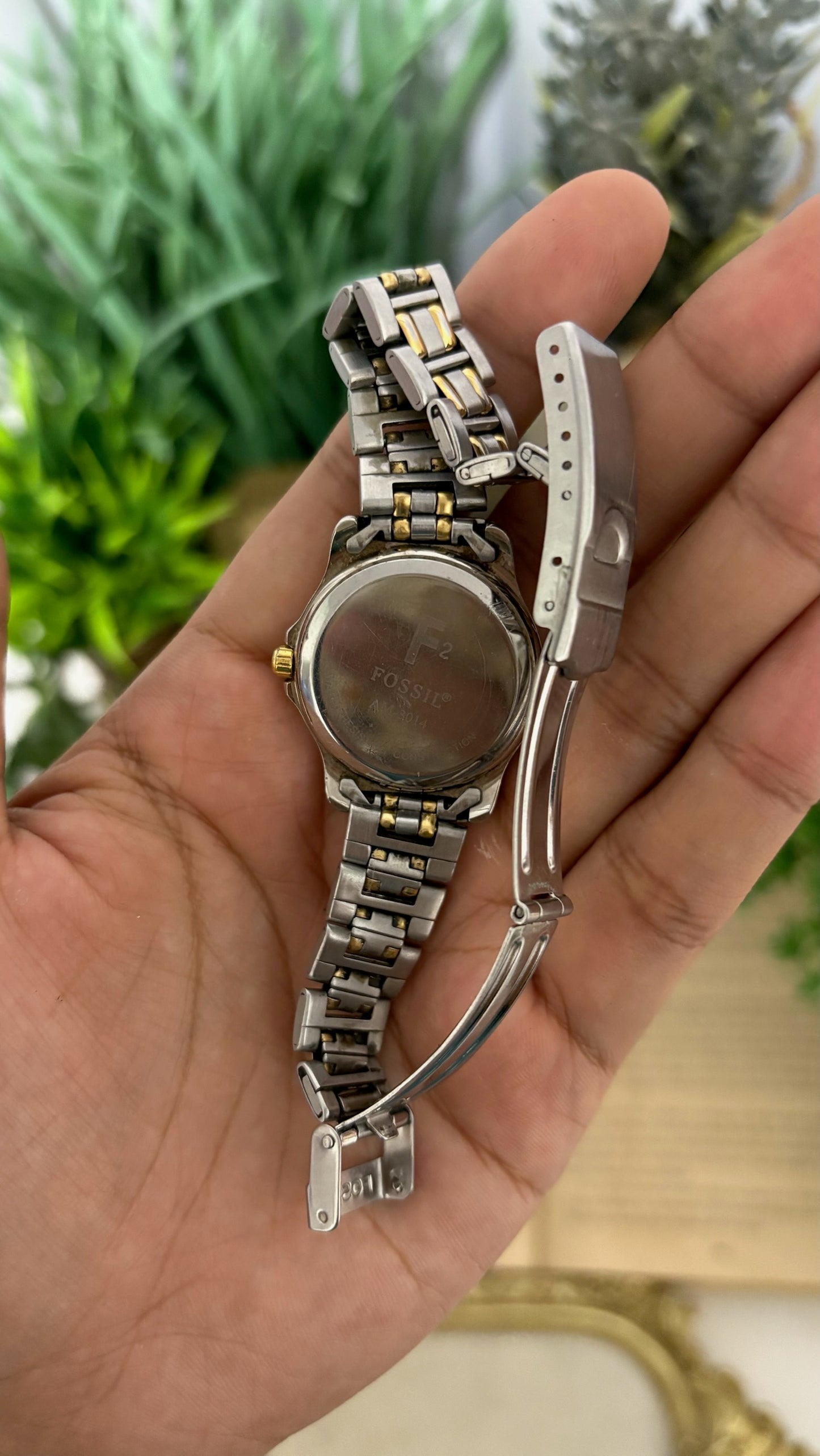 Vintage Fossil Date Window Watch in Two-Tone Quartz