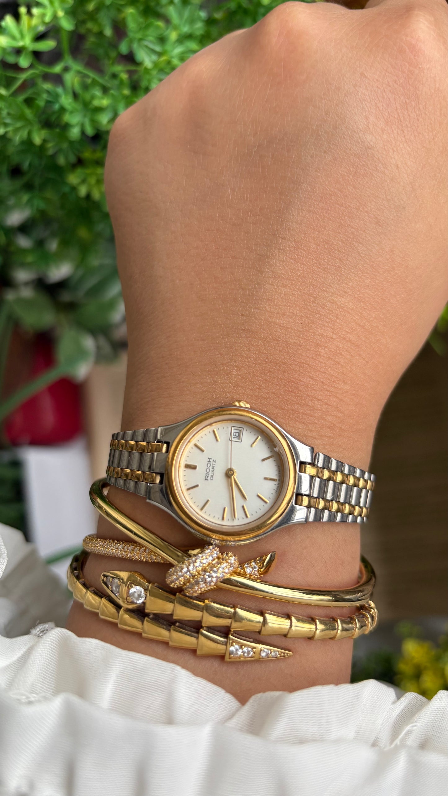Vintage Ricoh Elemex Corp Watch in Two-Tone with Date Window