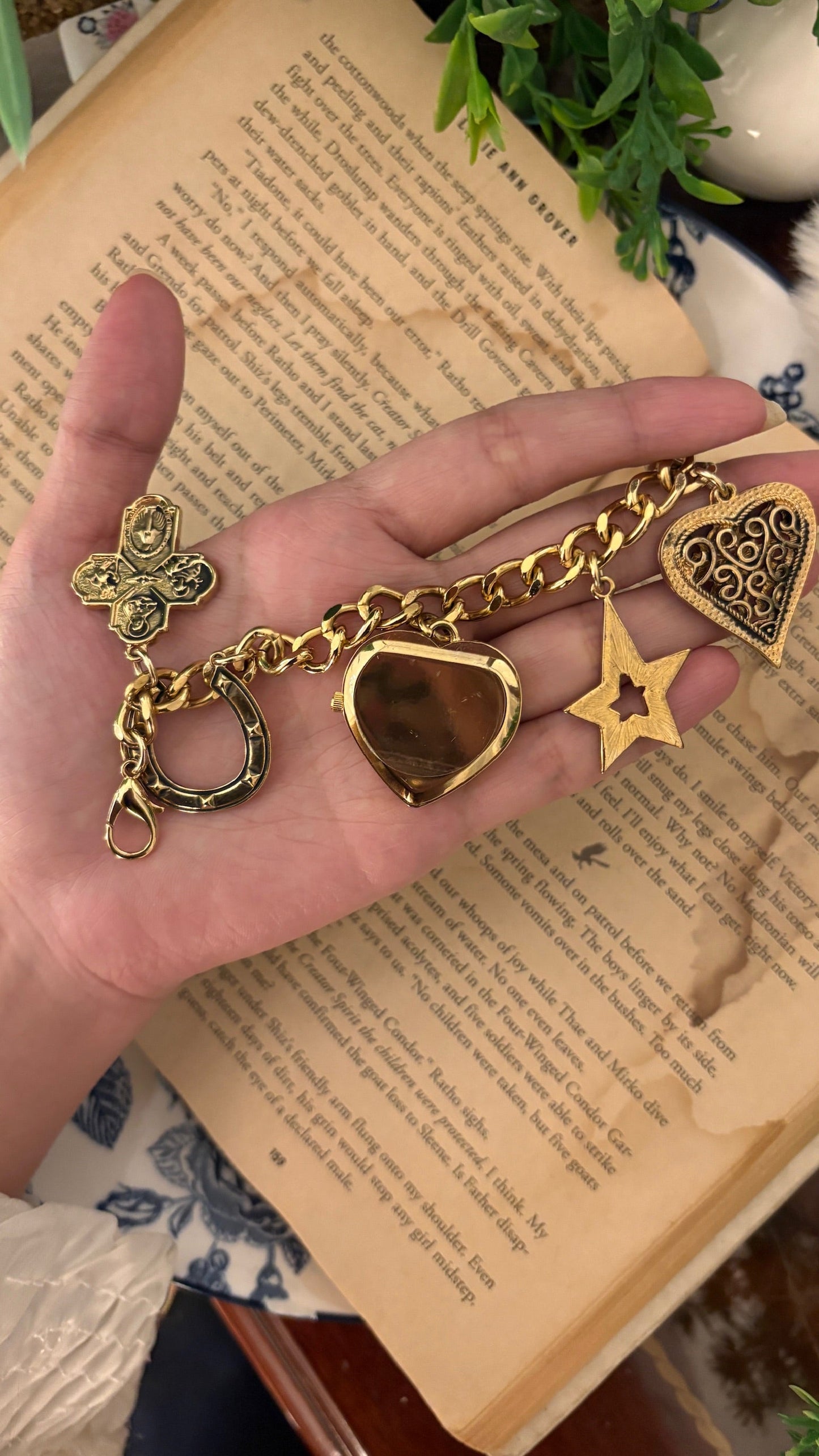 Rare Boxed Vintage Laguna Moon Charm Watch in Gold Tone Quartz