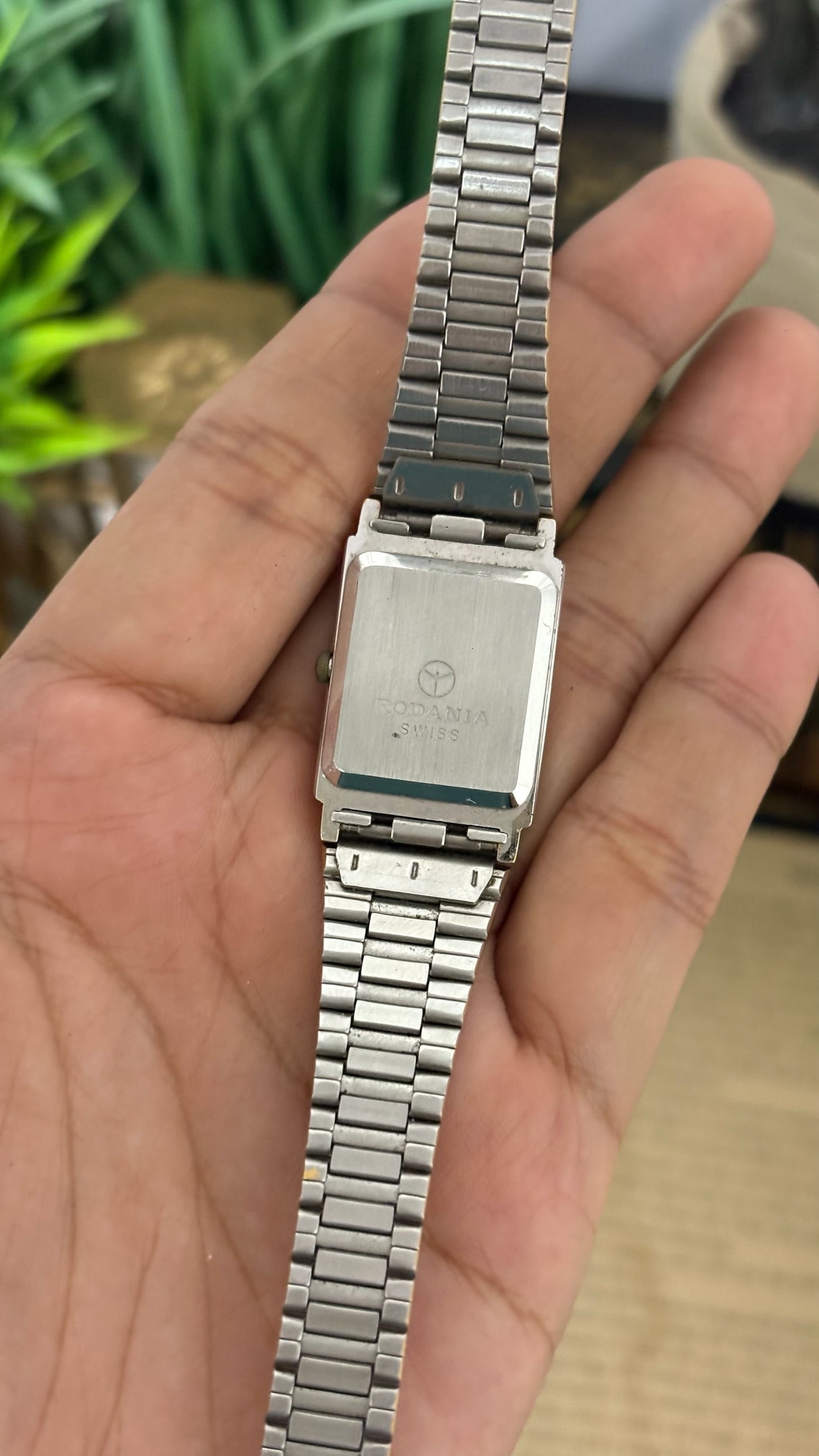 Vintage Rodania Swiss Rectangular Tank Watch in Two-Tone Silver and Gold White Dial Quartz