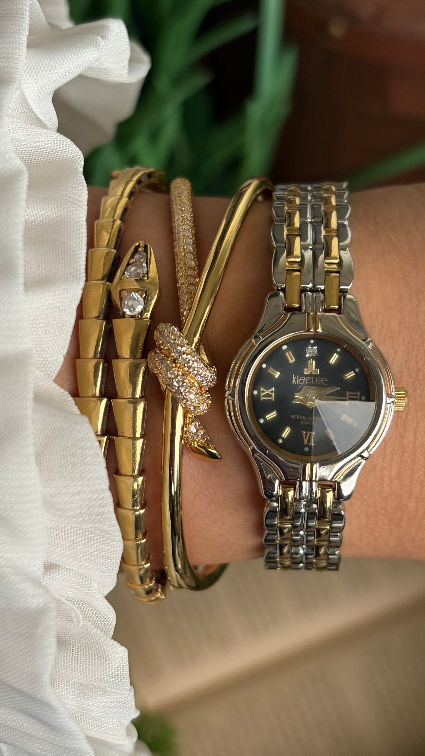 Vintage Klaeuse Watch in Two-Tone Black Dial Diacut Glass
