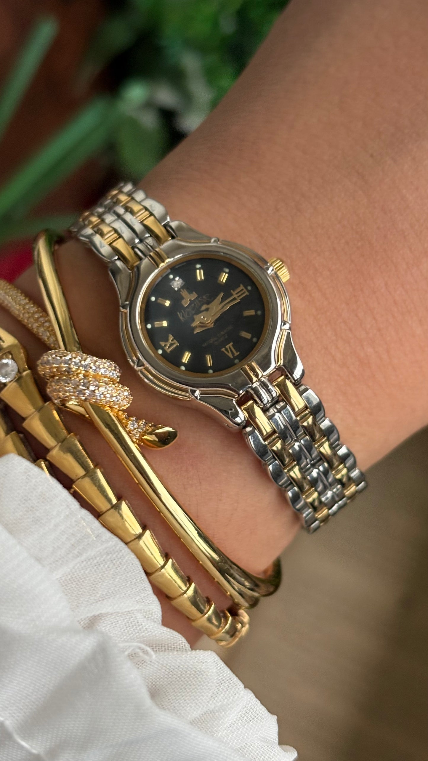 Vintage Klaeuse Watch in Two-Tone Black Dial Diacut Glass