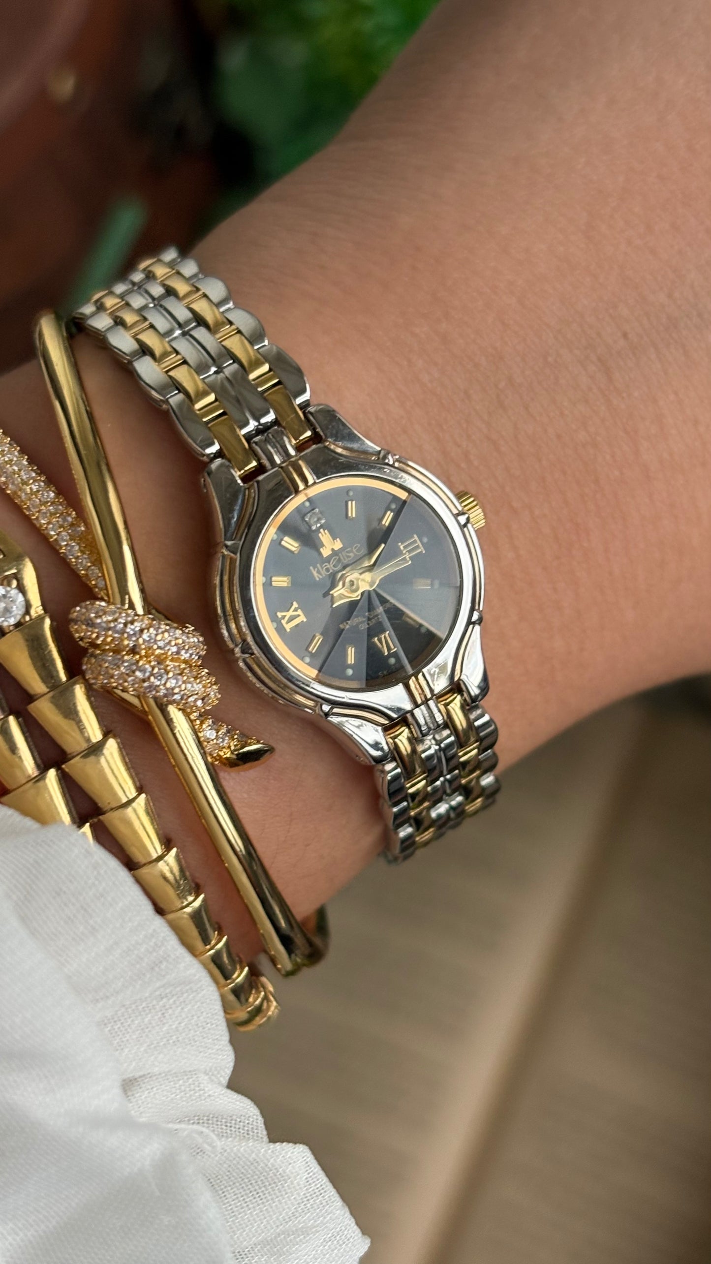 Vintage Klaeuse Watch in Two-Tone Black Dial Diacut Glass