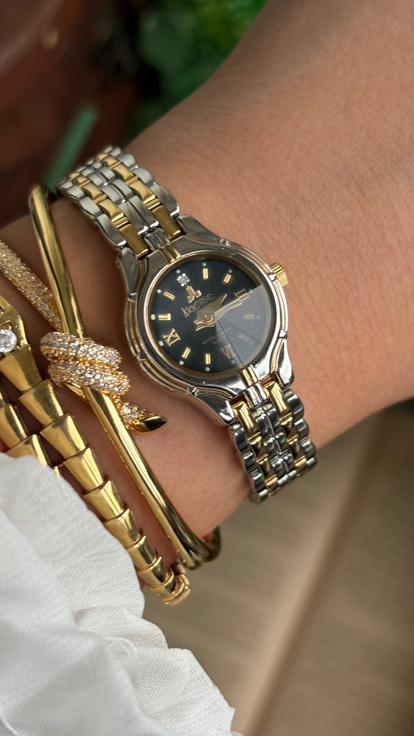 Vintage Klaeuse Watch in Two-Tone Black Dial Diacut Glass
