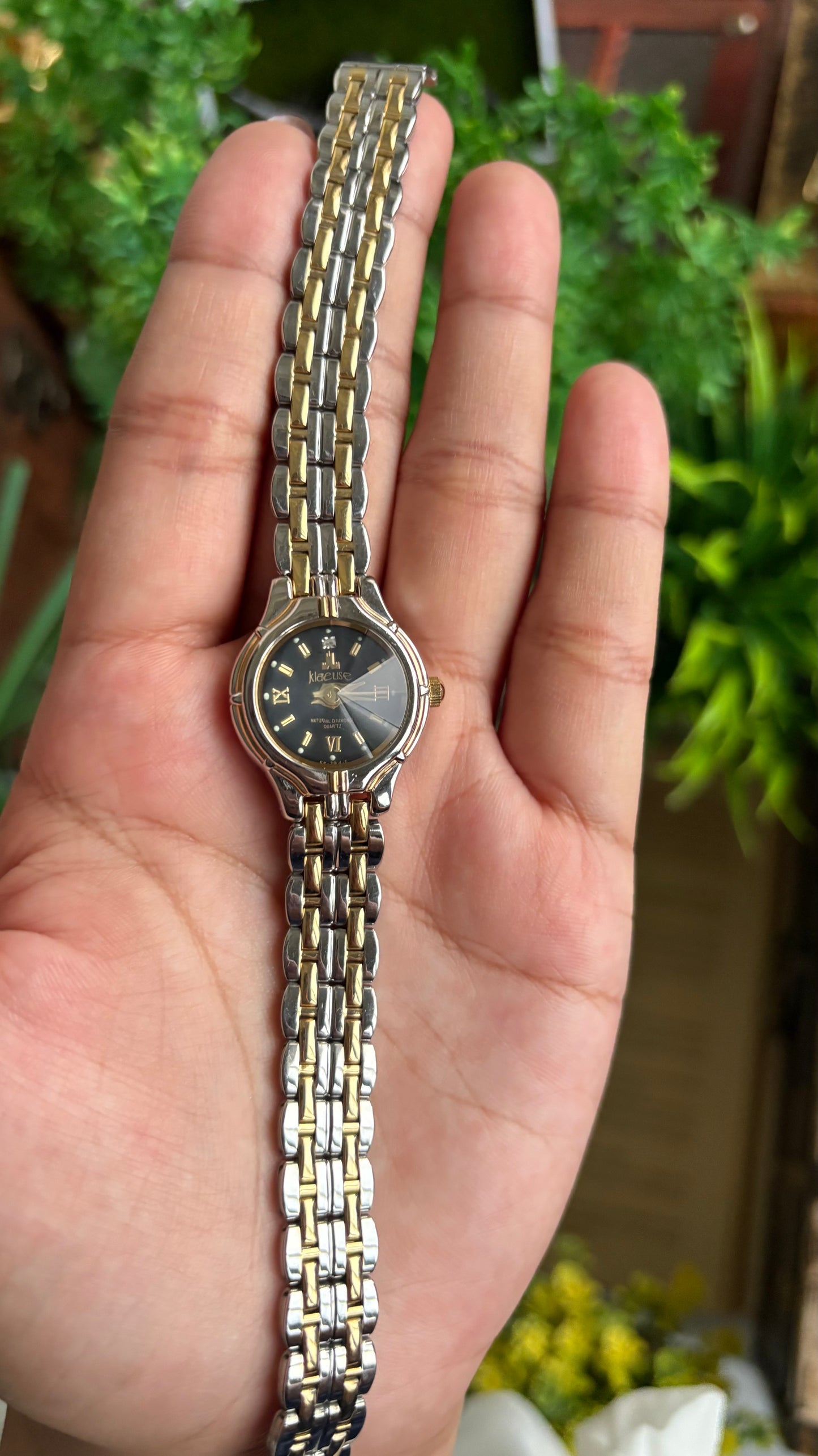 Vintage Klaeuse Watch in Two-Tone Black Dial Diacut Glass