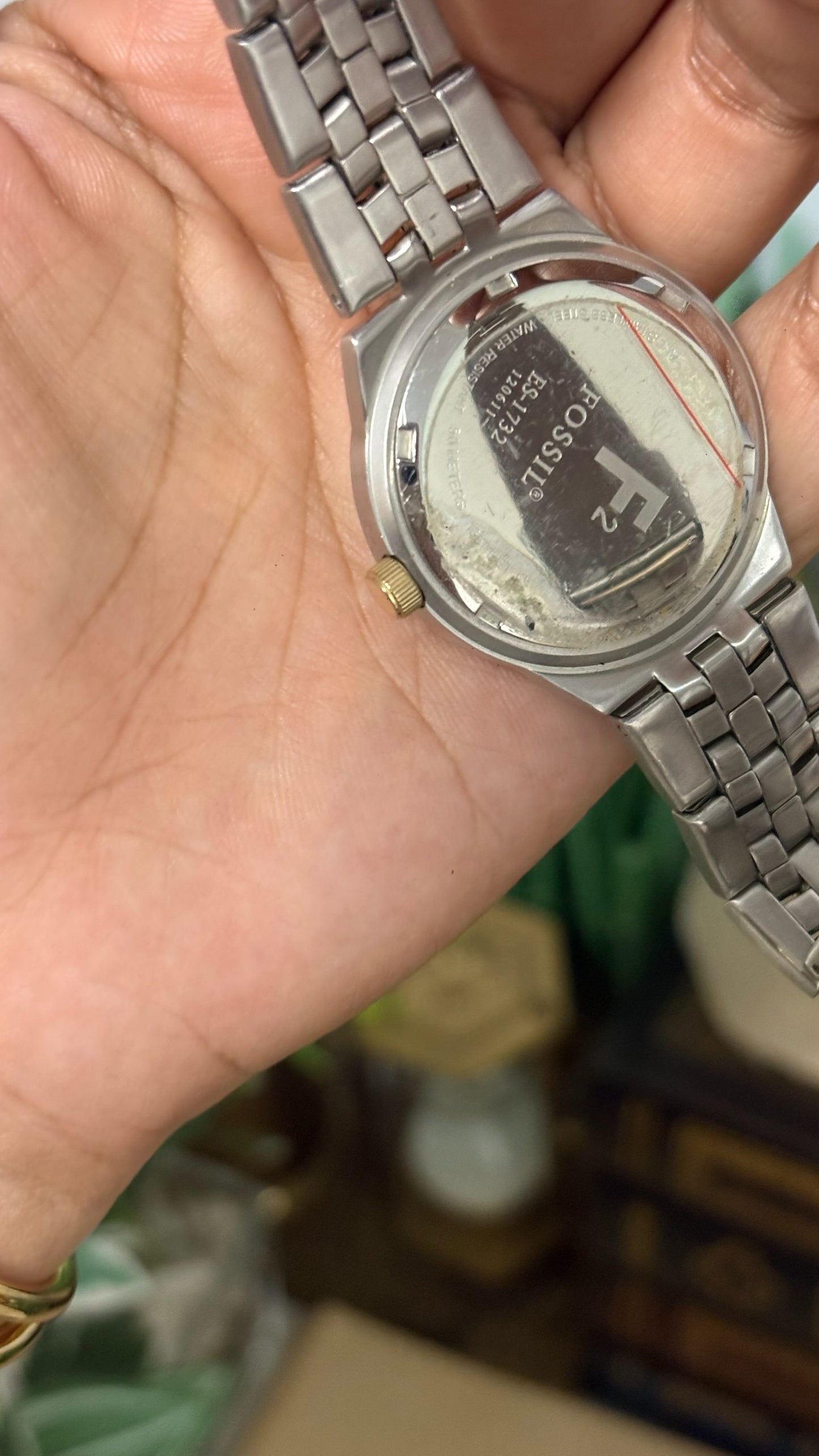 Vintage Fossil F2 Multifunction Crystal Bezel Watch in Two-Tone Silver and Gold White Dial Quartz