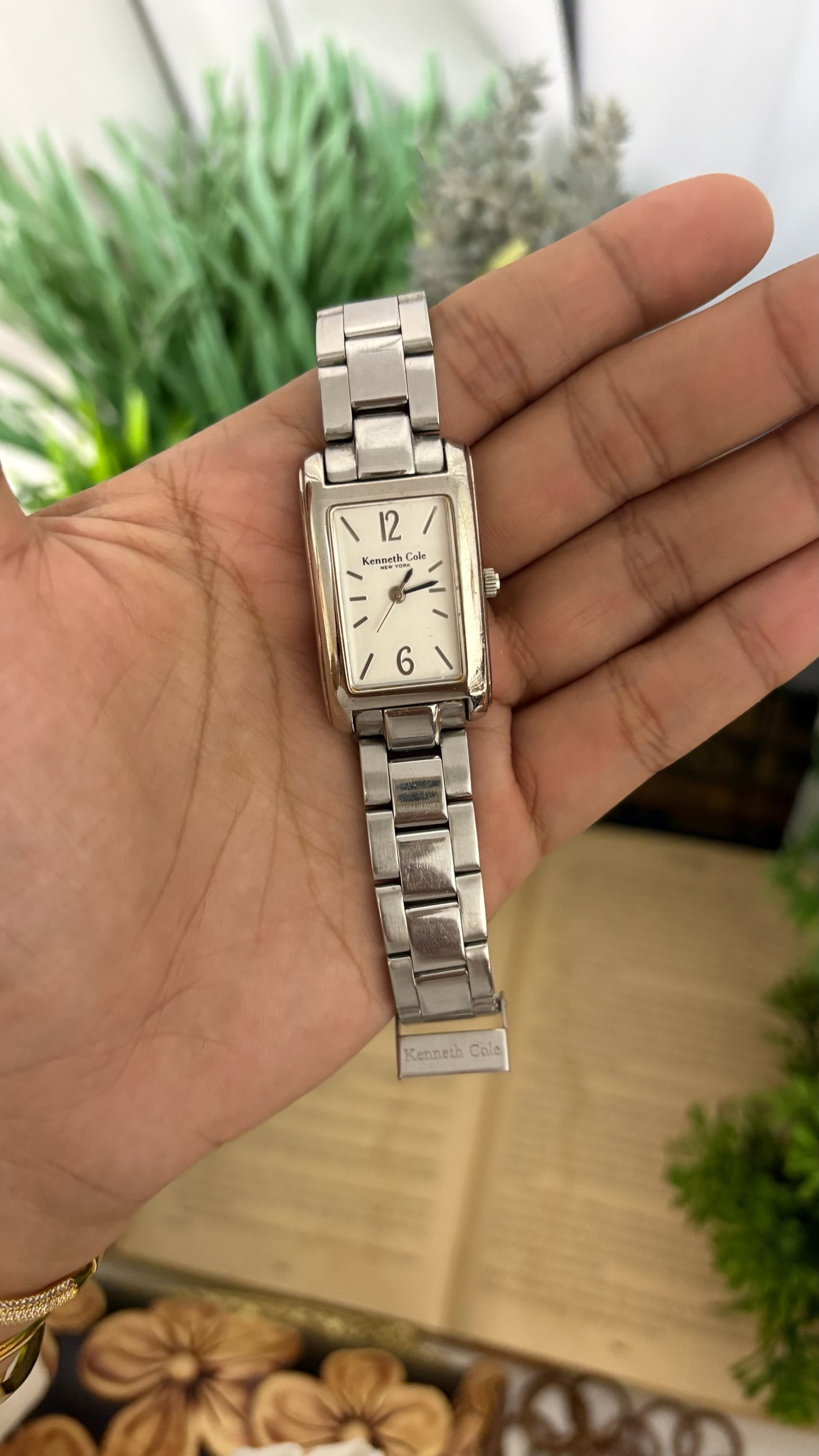 Vintage Kenneth Cole New York Rectangular Tank Watch in Silver Tone White Dial Quartz