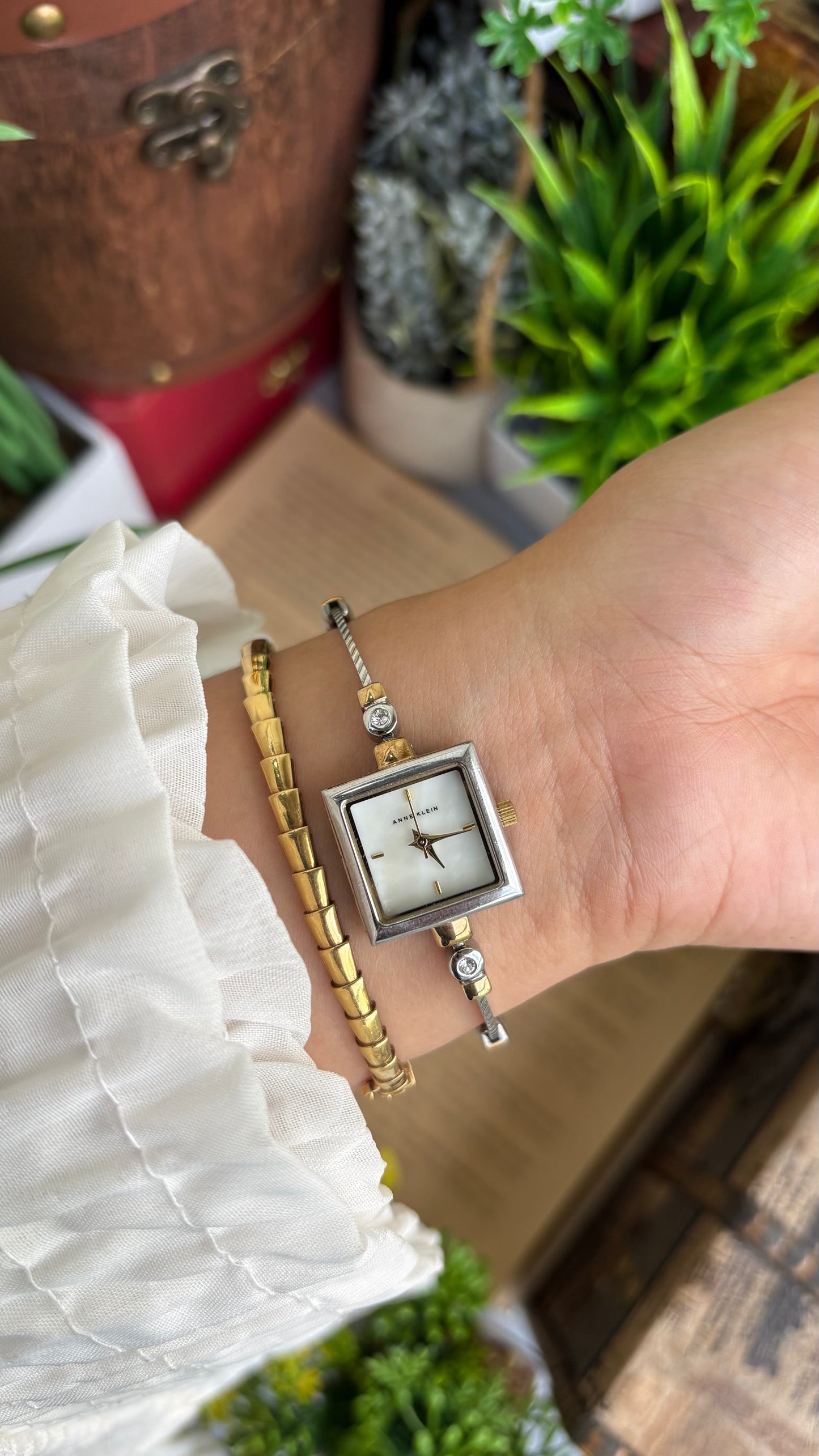 Extremely Rare Vintage Anne Klein Bejeweled Watch Pearl Dial