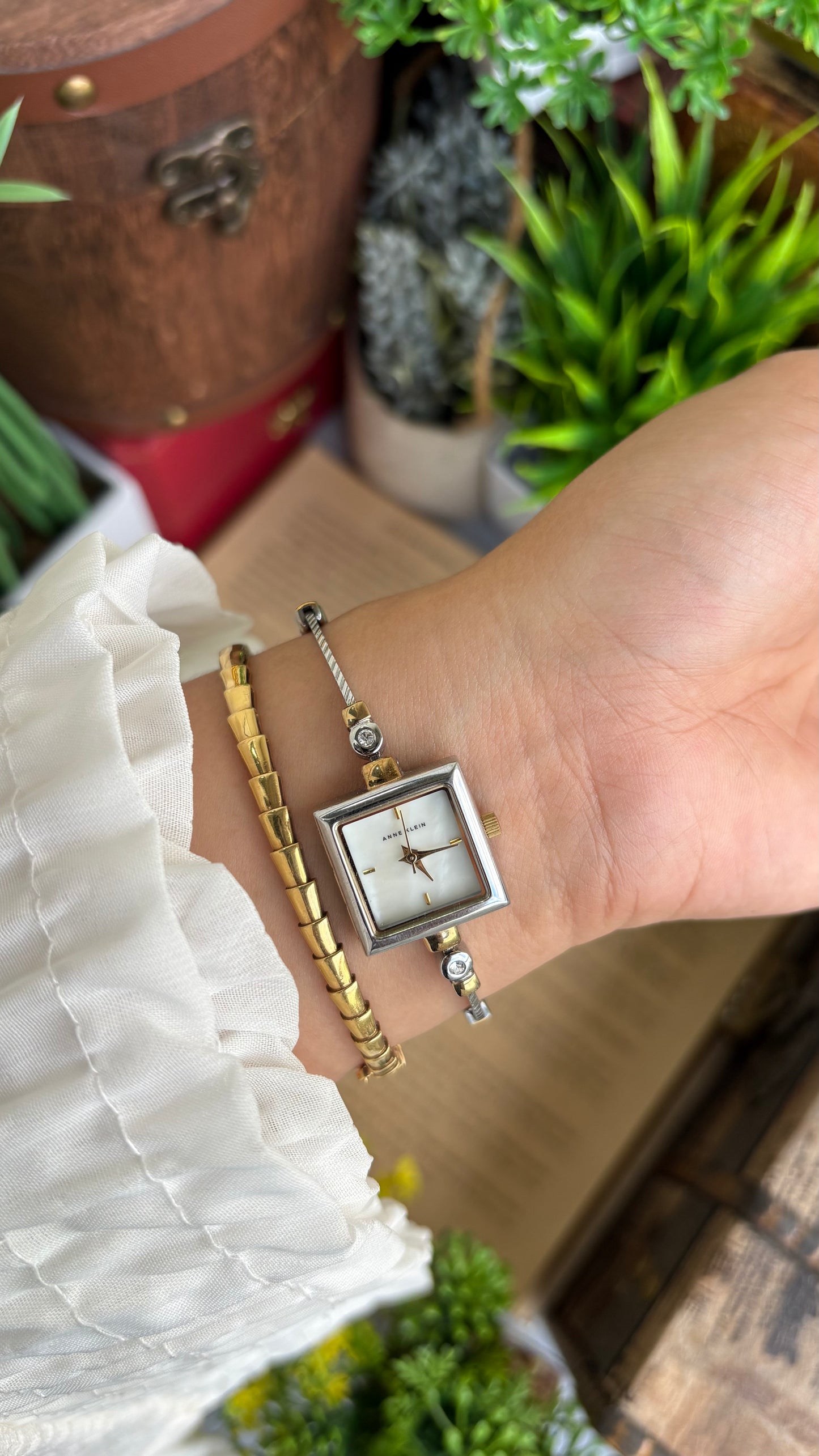 Extremely Rare Vintage Anne Klein Bejeweled Watch Pearl Dial