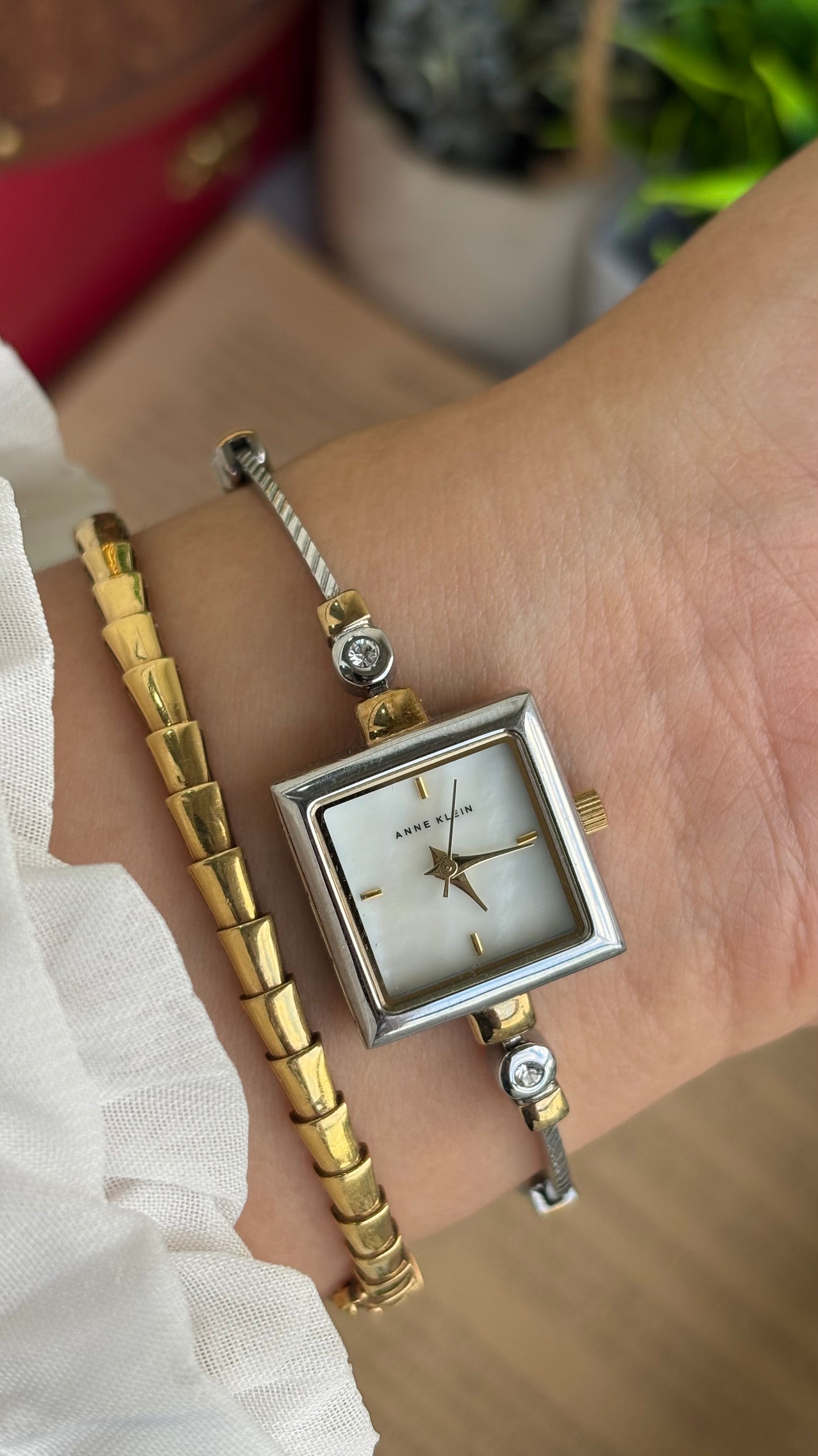Extremely Rare Vintage Anne Klein Bejeweled Watch Pearl Dial