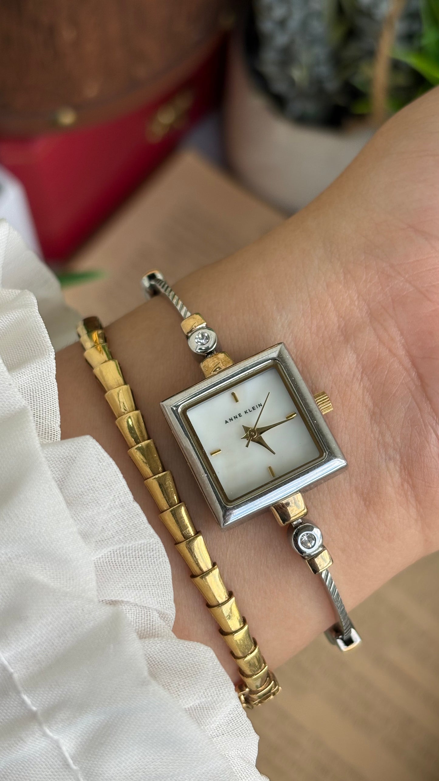 Extremely Rare Vintage Anne Klein Bejeweled Watch Pearl Dial