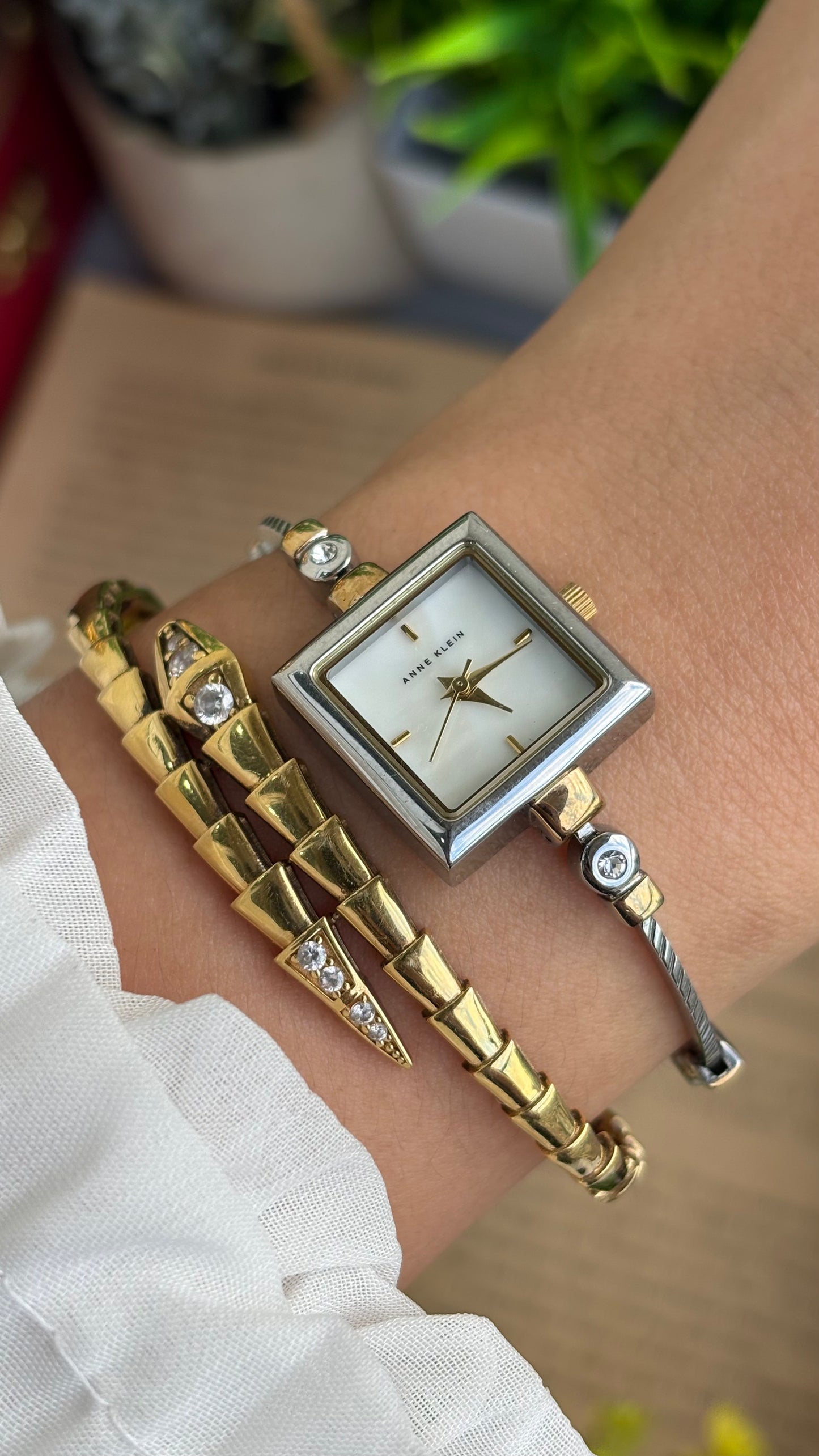 Extremely Rare Vintage Anne Klein Bejeweled Watch Pearl Dial