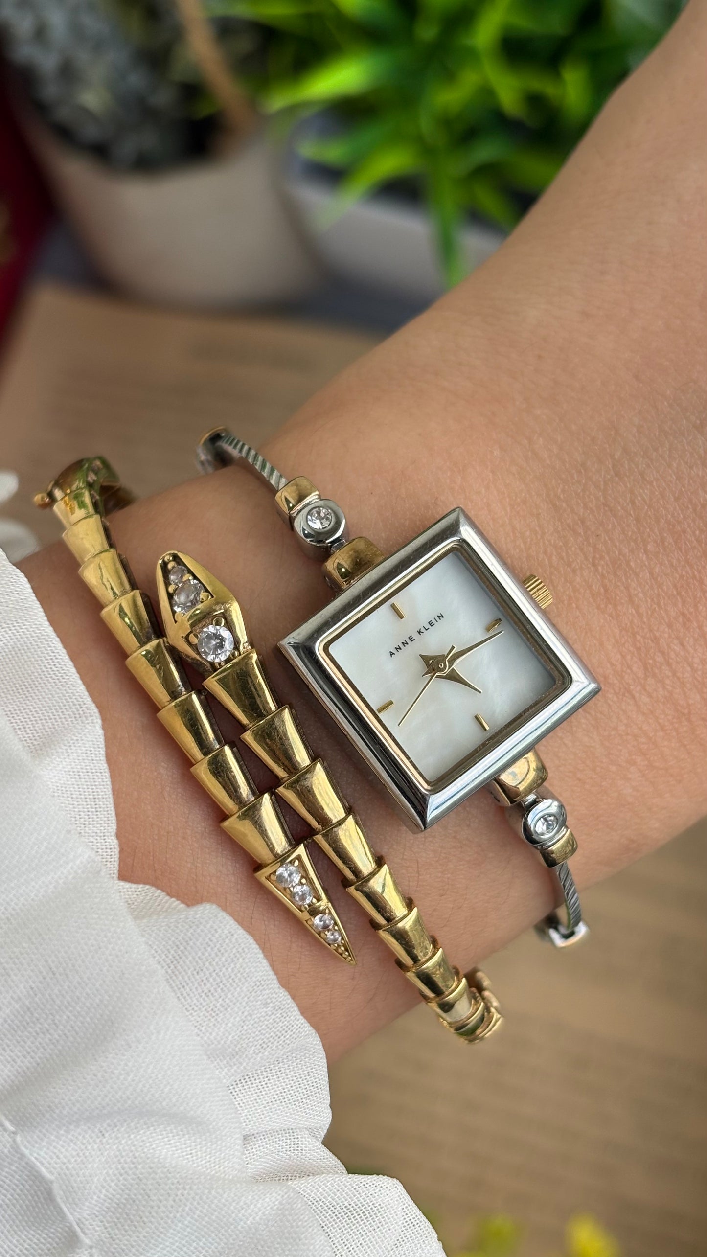 Extremely Rare Vintage Anne Klein Bejeweled Watch Pearl Dial
