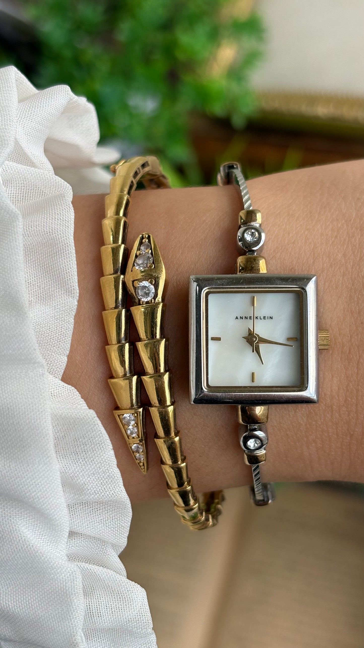 Extremely Rare Vintage Anne Klein Bejeweled Watch Pearl Dial