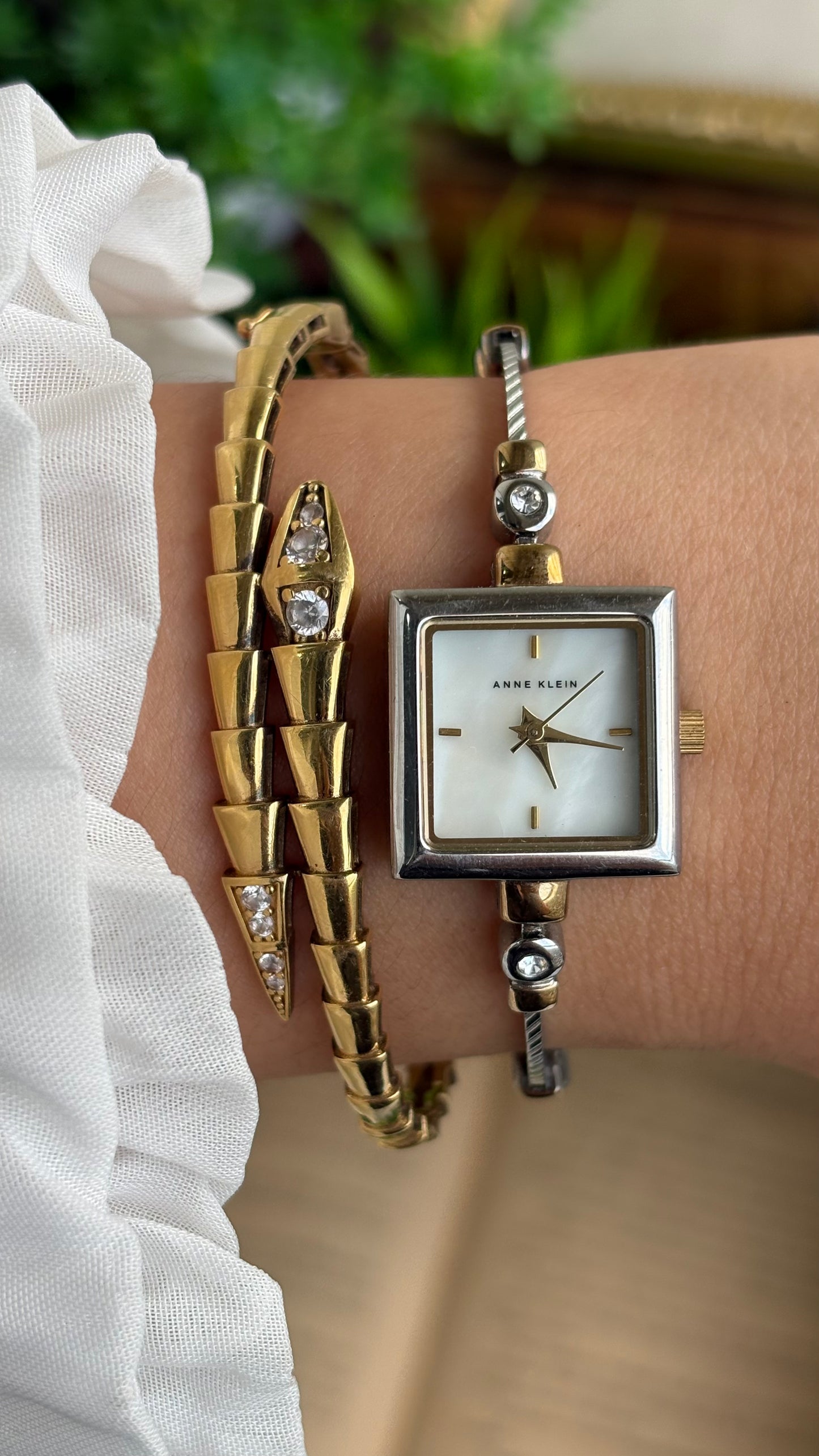 Extremely Rare Vintage Anne Klein Bejeweled Watch Pearl Dial