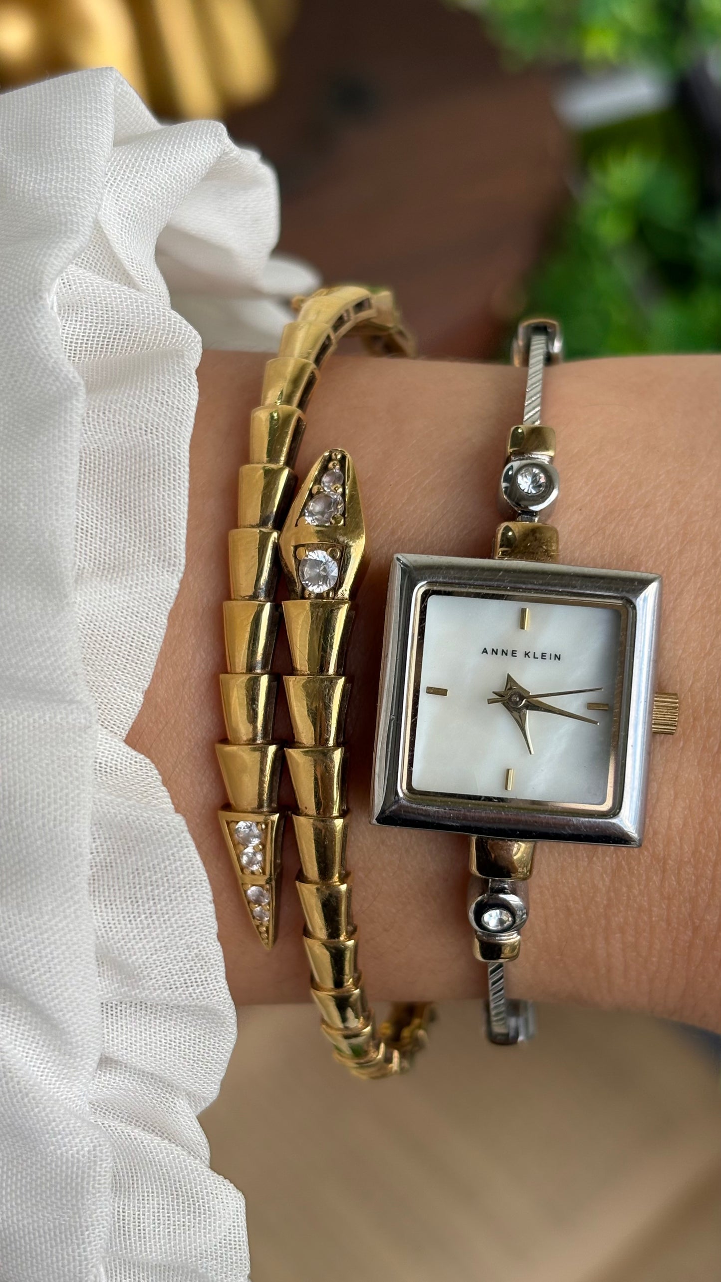 Extremely Rare Vintage Anne Klein Bejeweled Watch Pearl Dial