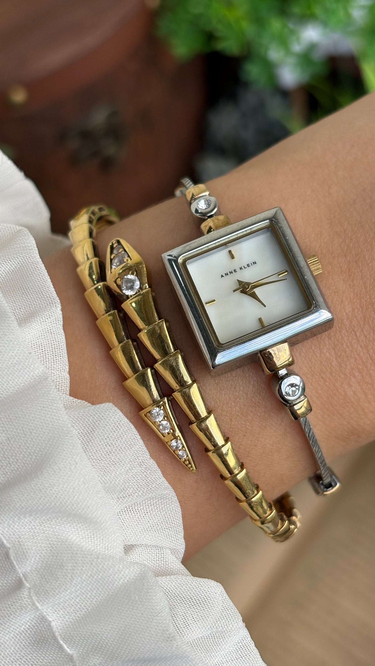 Extremely Rare Vintage Anne Klein Bejeweled Watch Pearl Dial