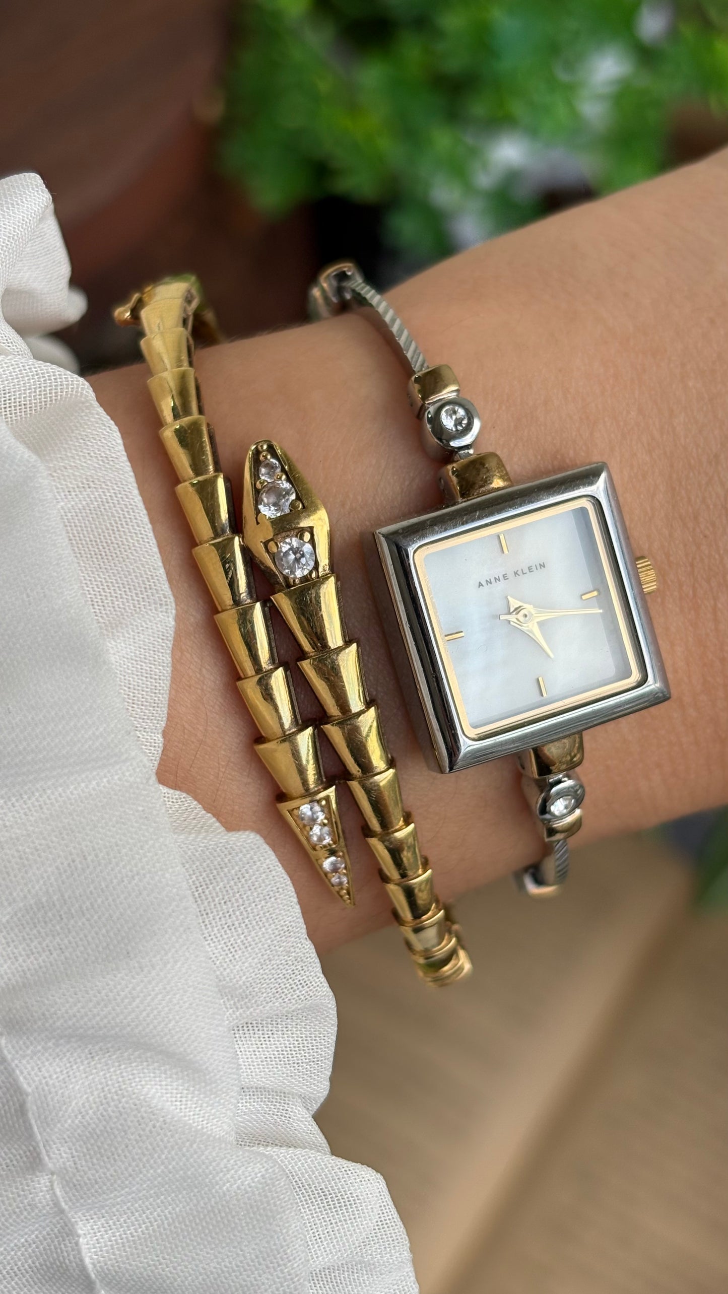 Extremely Rare Vintage Anne Klein Bejeweled Watch Pearl Dial