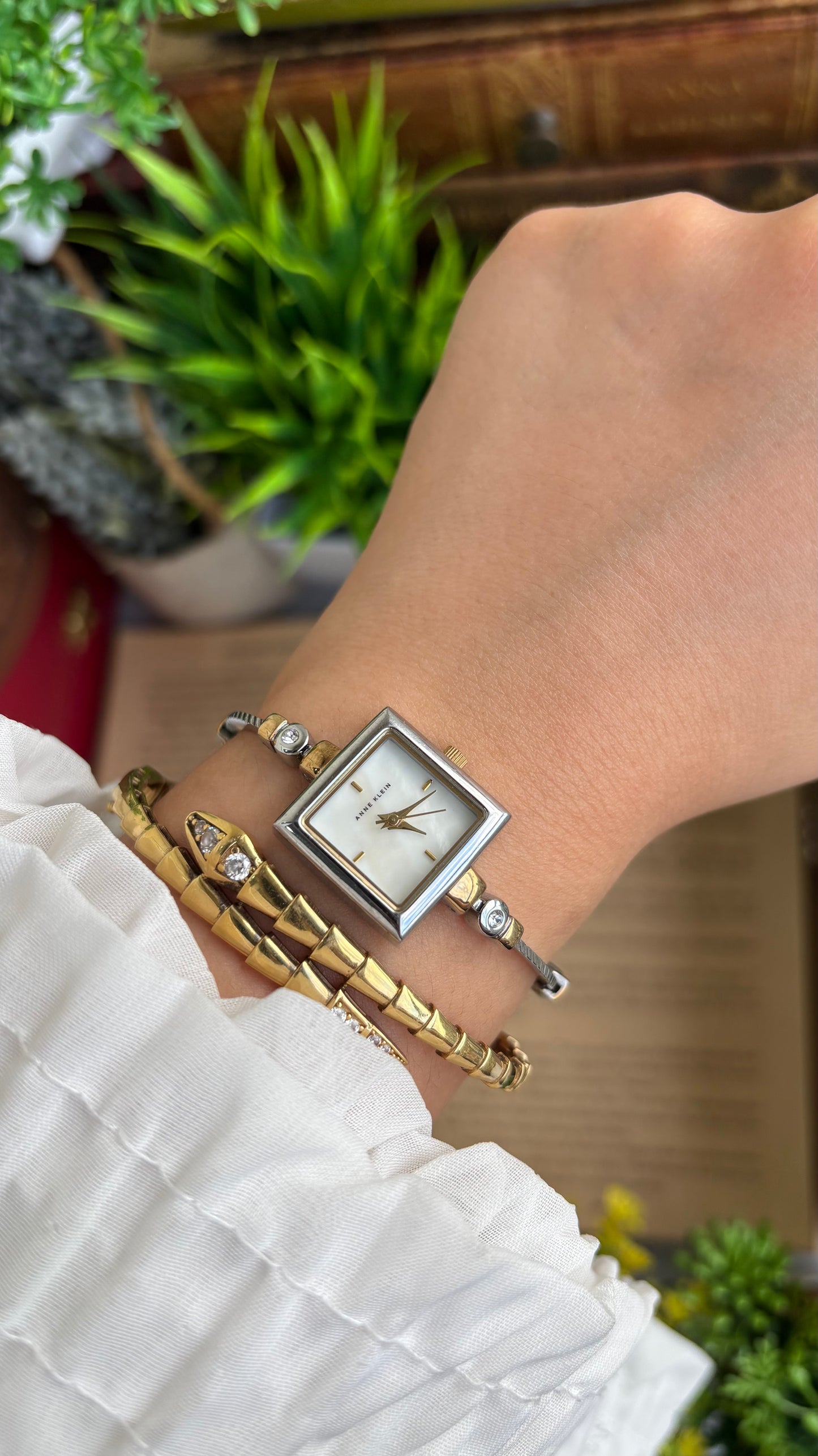 Extremely Rare Vintage Anne Klein Bejeweled Watch Pearl Dial