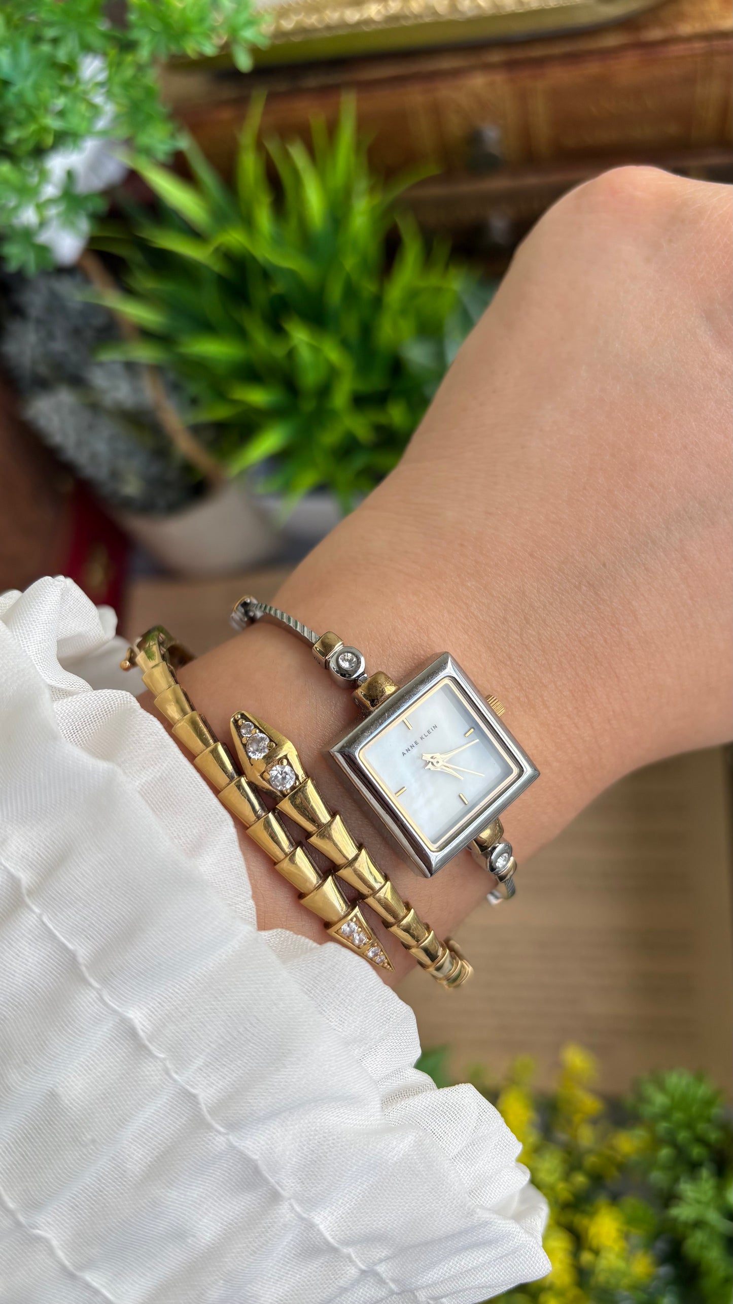 Extremely Rare Vintage Anne Klein Bejeweled Watch Pearl Dial