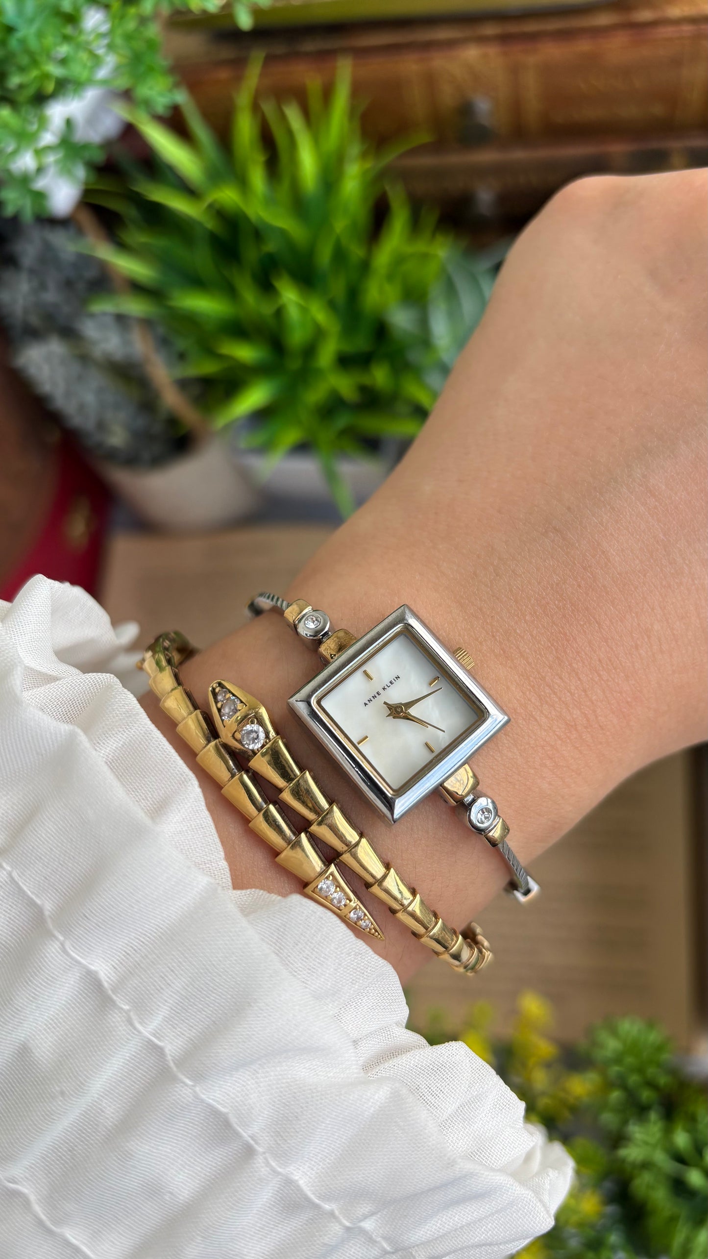 Extremely Rare Vintage Anne Klein Bejeweled Watch Pearl Dial