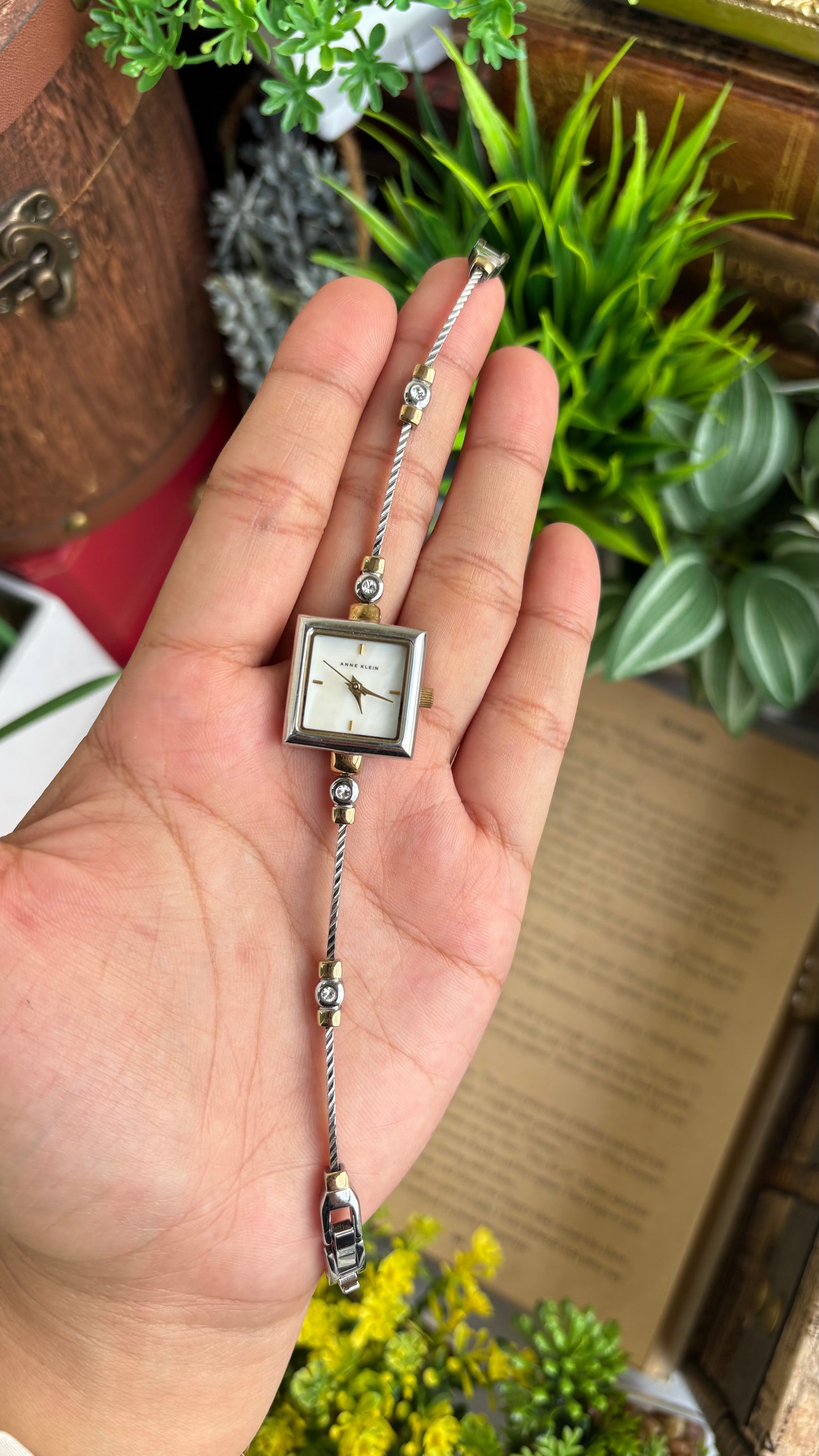 Extremely Rare Vintage Anne Klein Bejeweled Watch Pearl Dial
