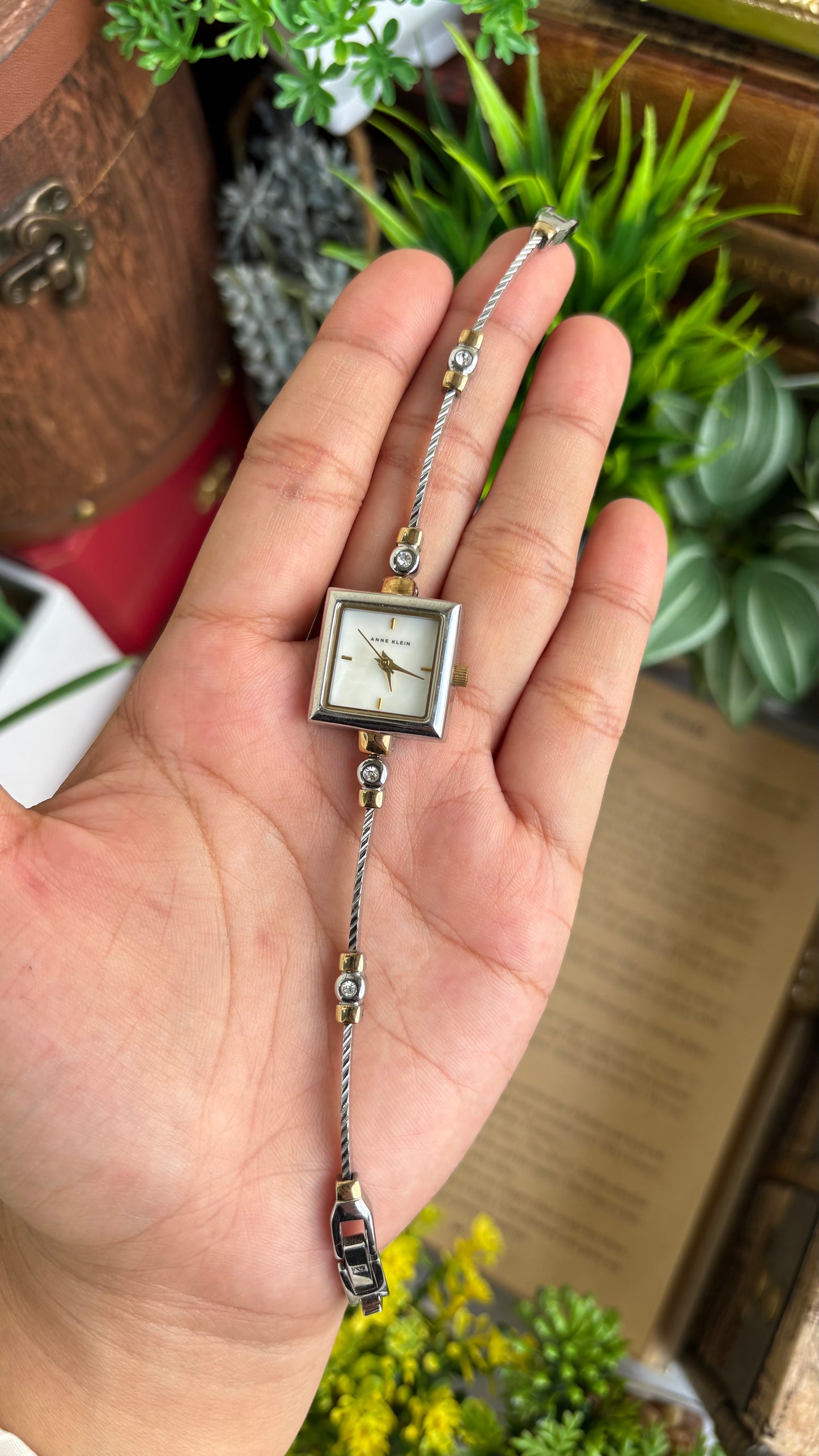 Extremely Rare Vintage Anne Klein Bejeweled Watch Pearl Dial