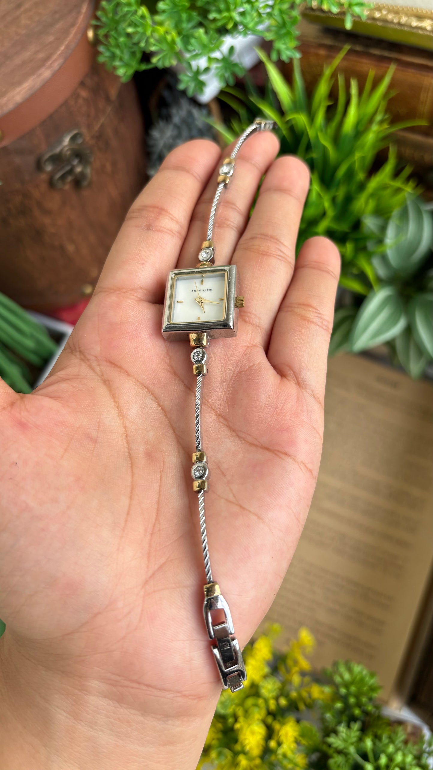 Extremely Rare Vintage Anne Klein Bejeweled Watch Pearl Dial