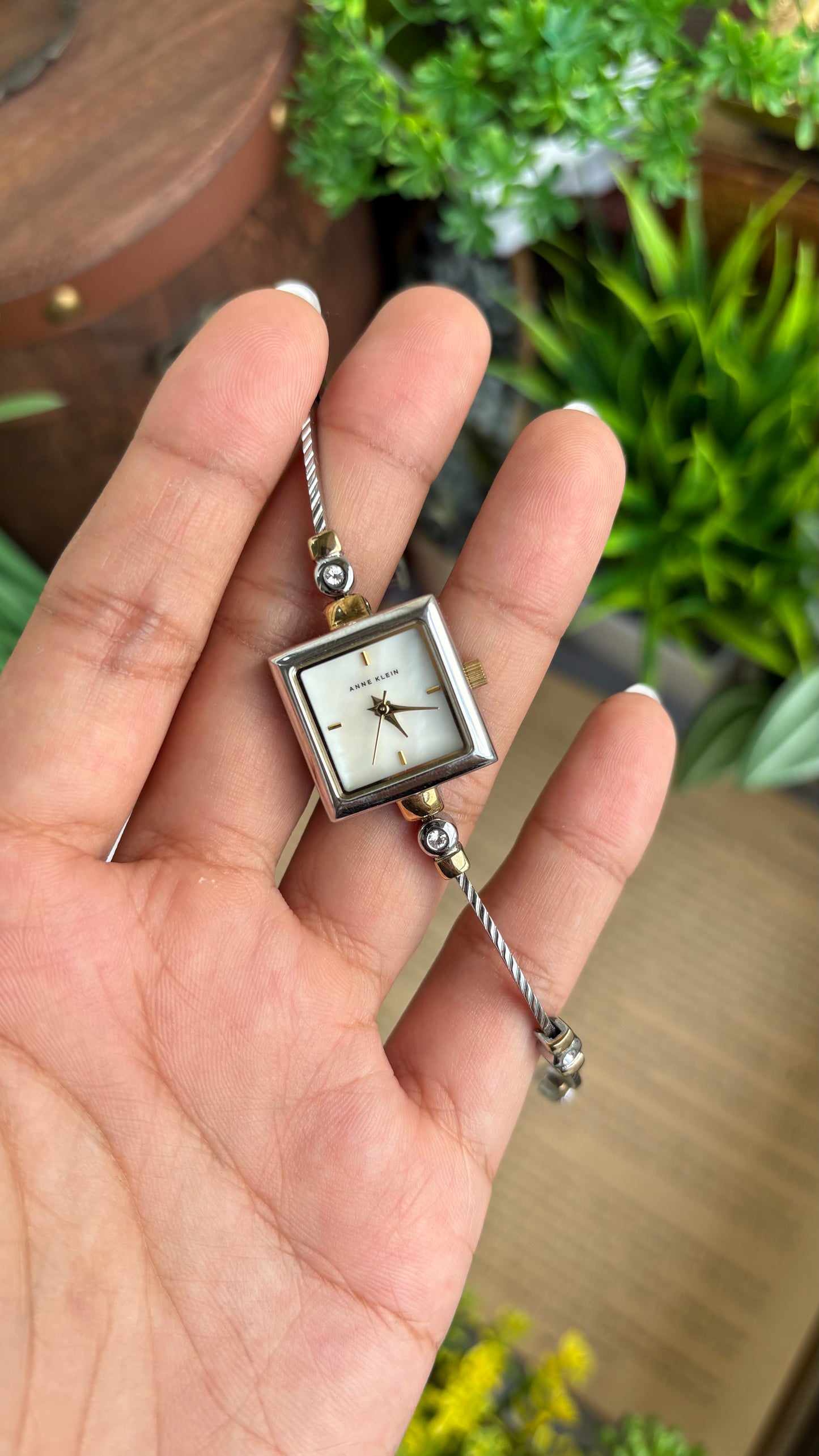 Extremely Rare Vintage Anne Klein Bejeweled Watch Pearl Dial