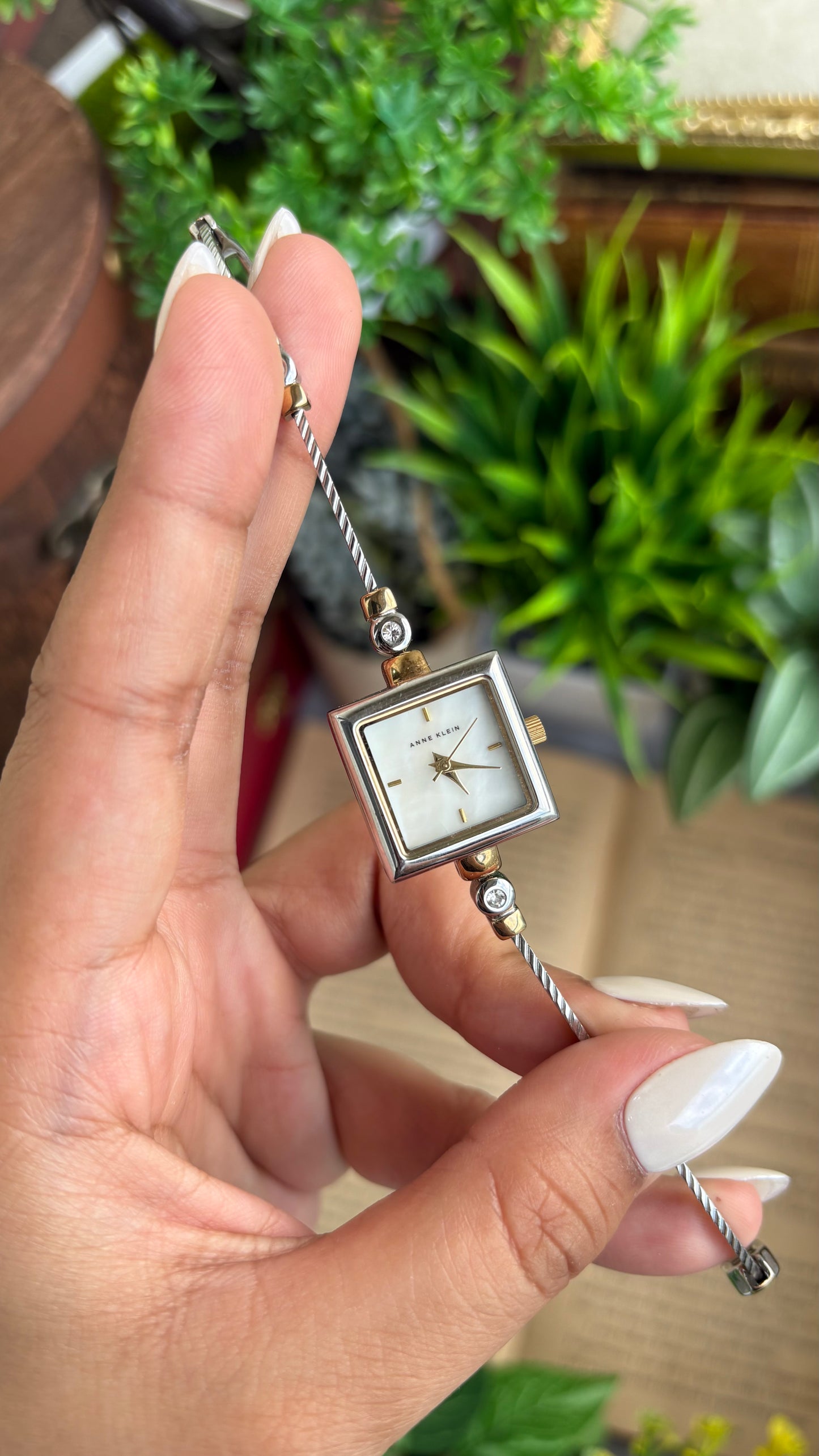 Extremely Rare Vintage Anne Klein Bejeweled Watch Pearl Dial