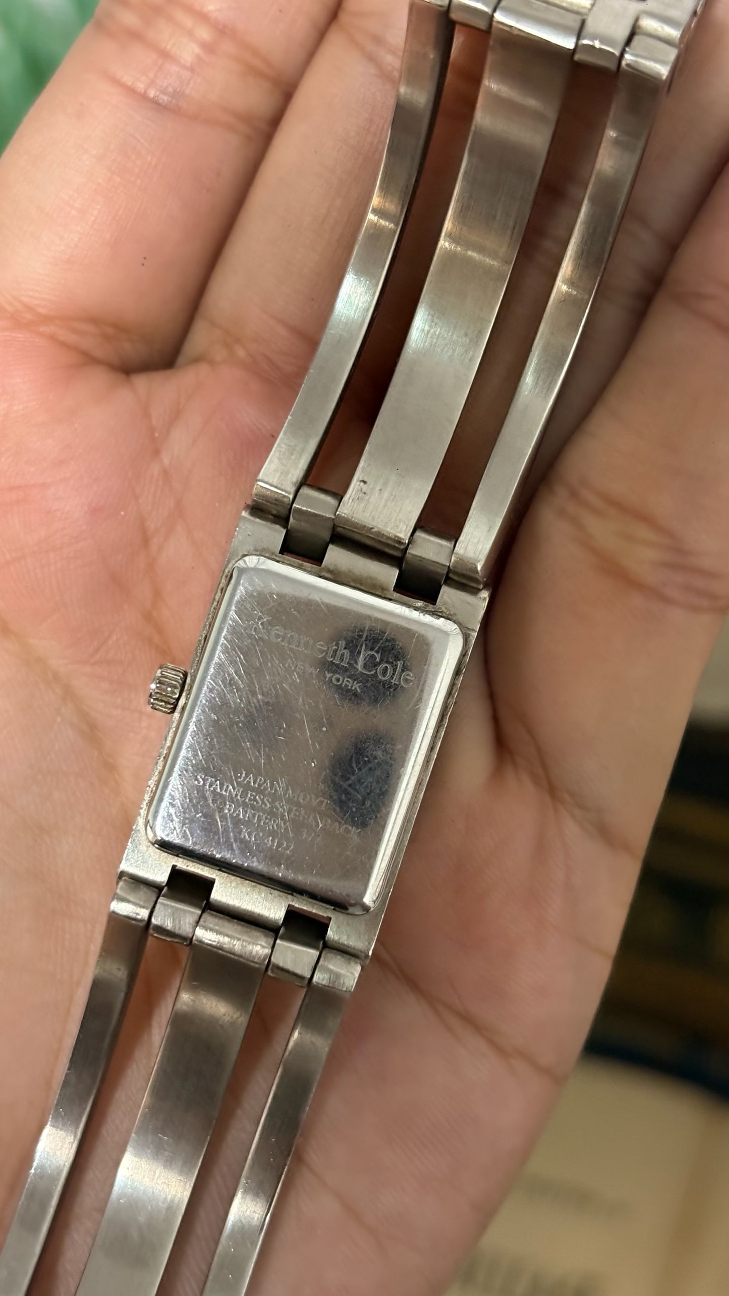 Vintage Kenneth Cole Tank Watch with T-Bar Lugs in Silver Tone Silver Gray Dial Quartz