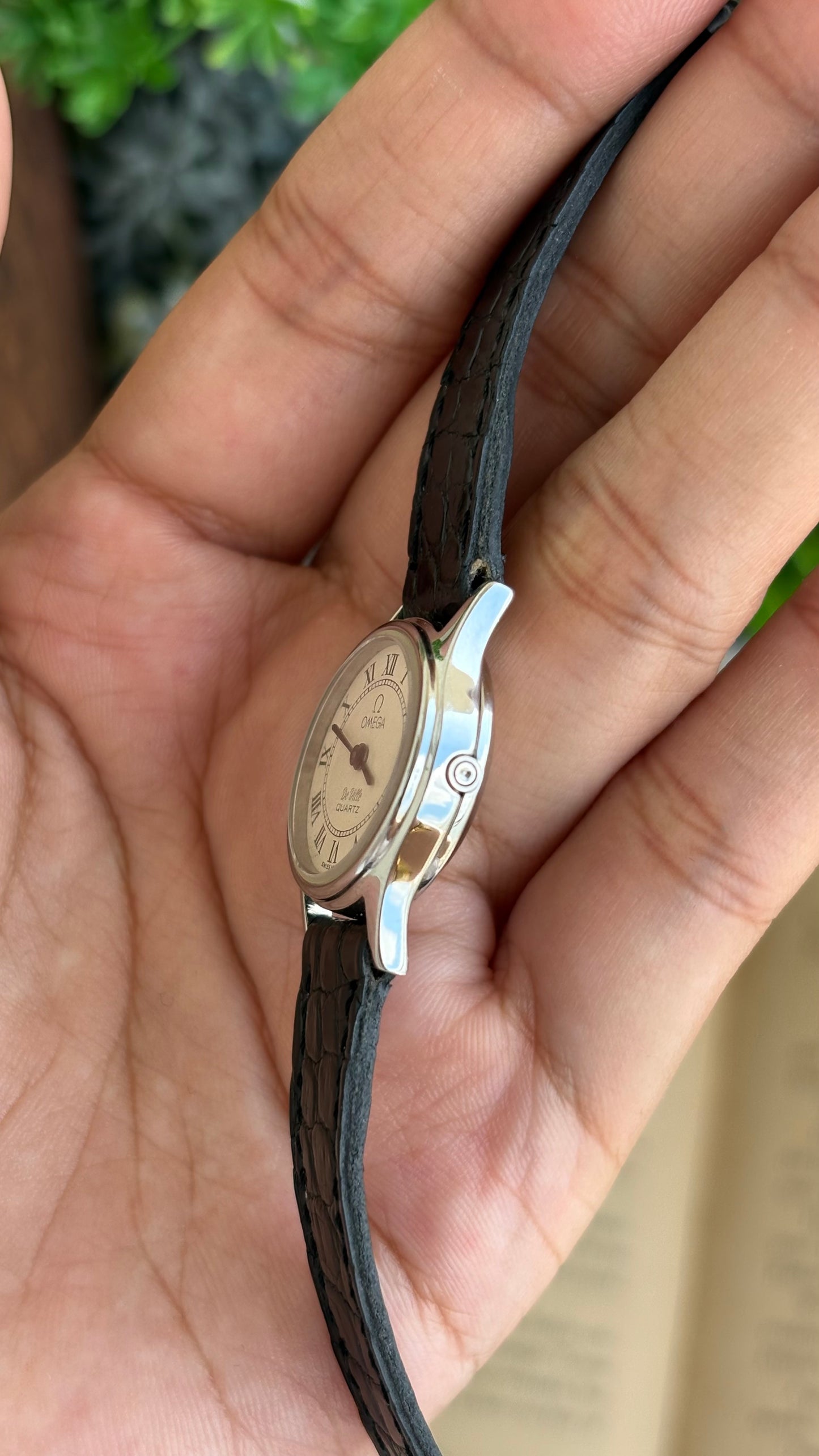Vintage Omega De Ville Swiss Watch in Black Leather Straps Roman Dial