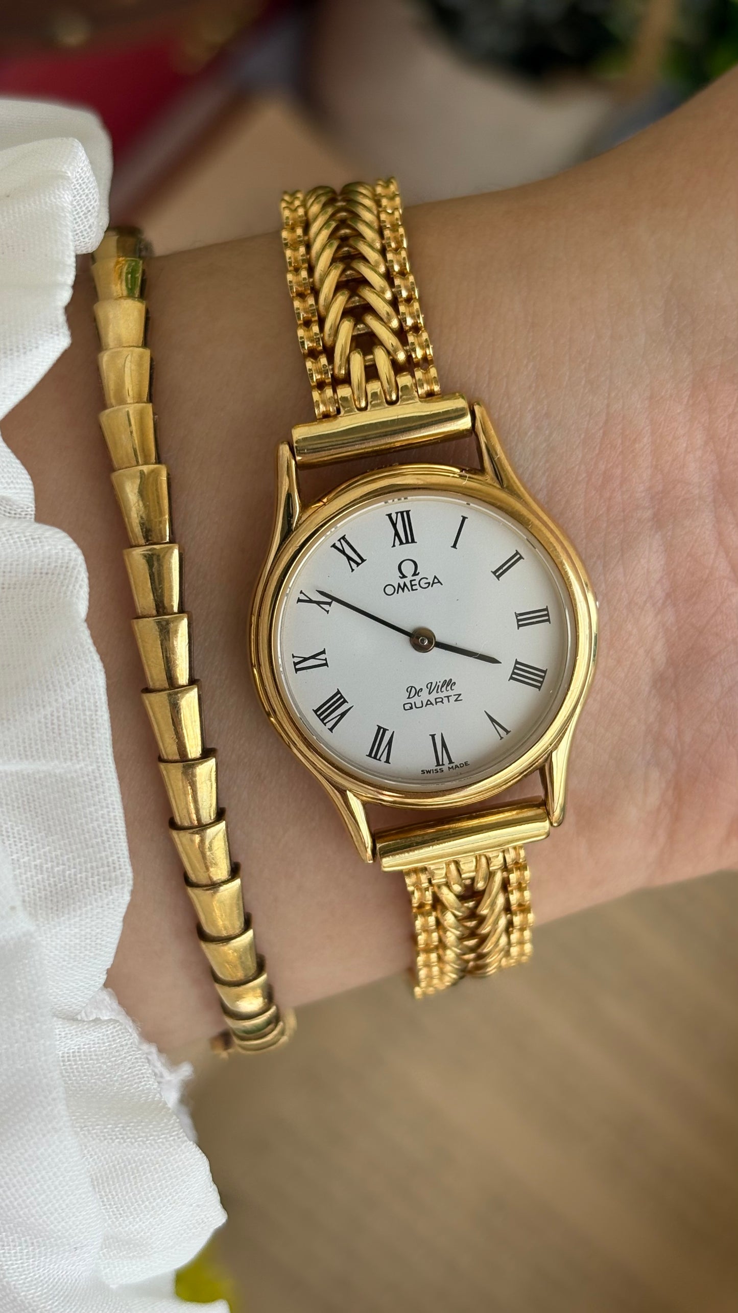 Vintage Omega De Ville Swiss Watch in Gold Tone Roman Dial