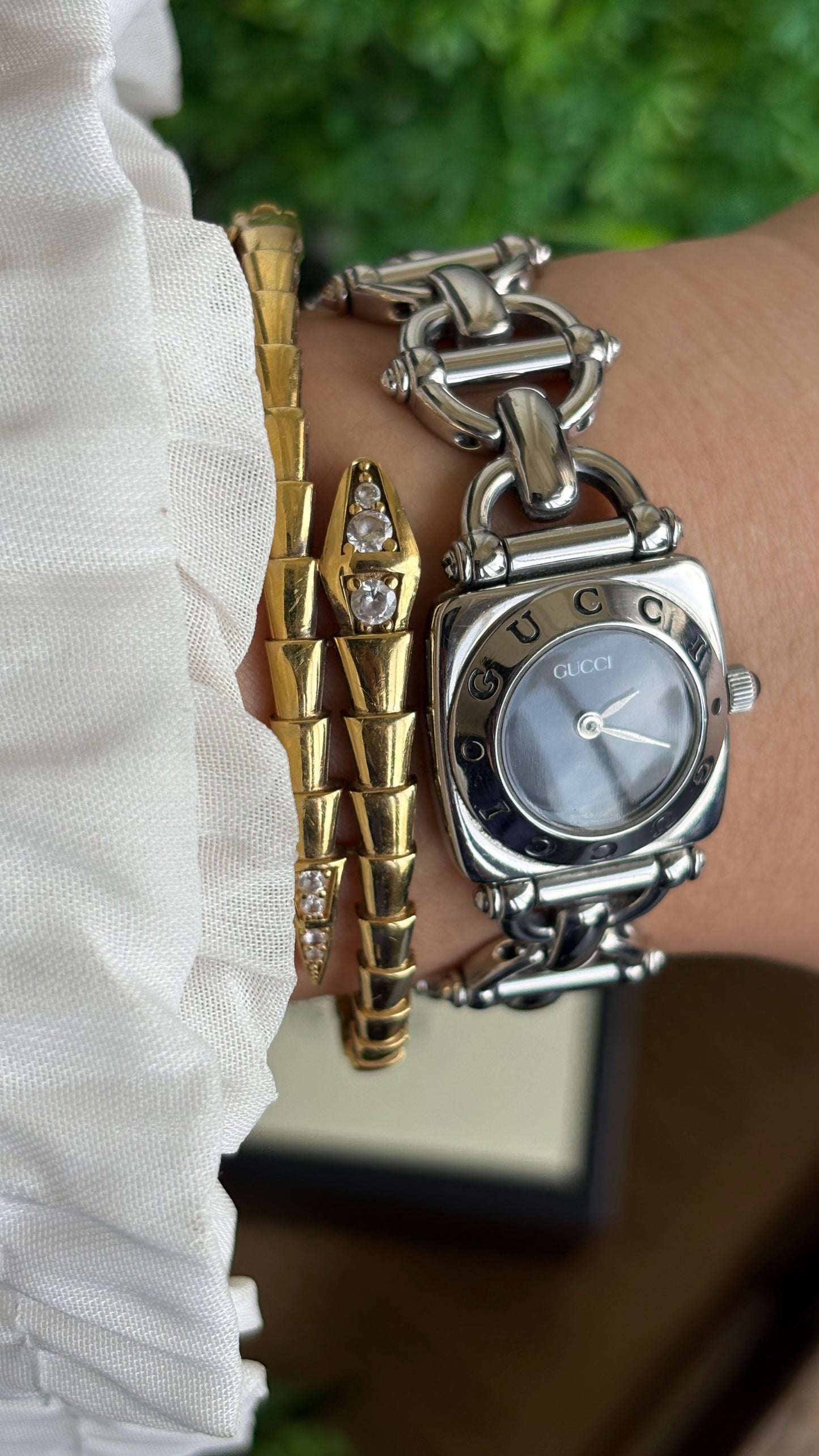 Vintage Gucci 6400L Classic Horsebit Watch in Silver Tone