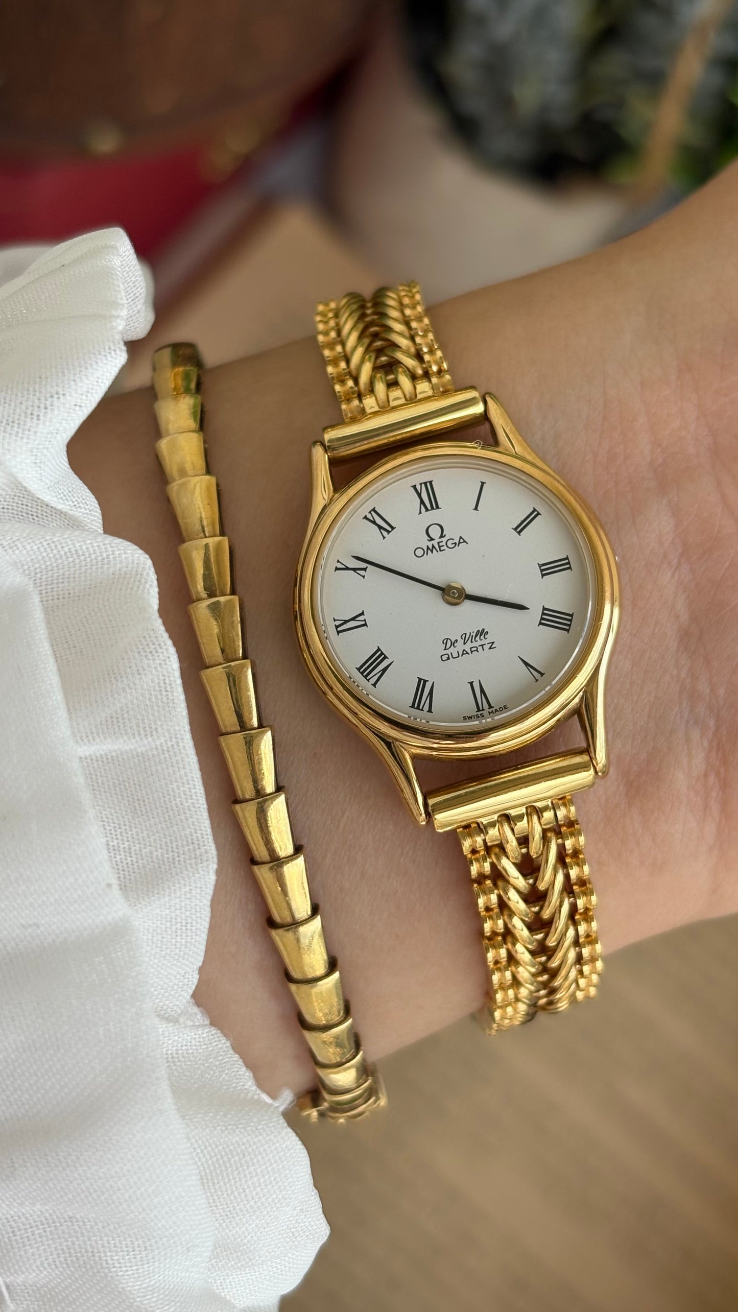 Vintage Omega De Ville Swiss Watch in Gold Tone Roman Dial