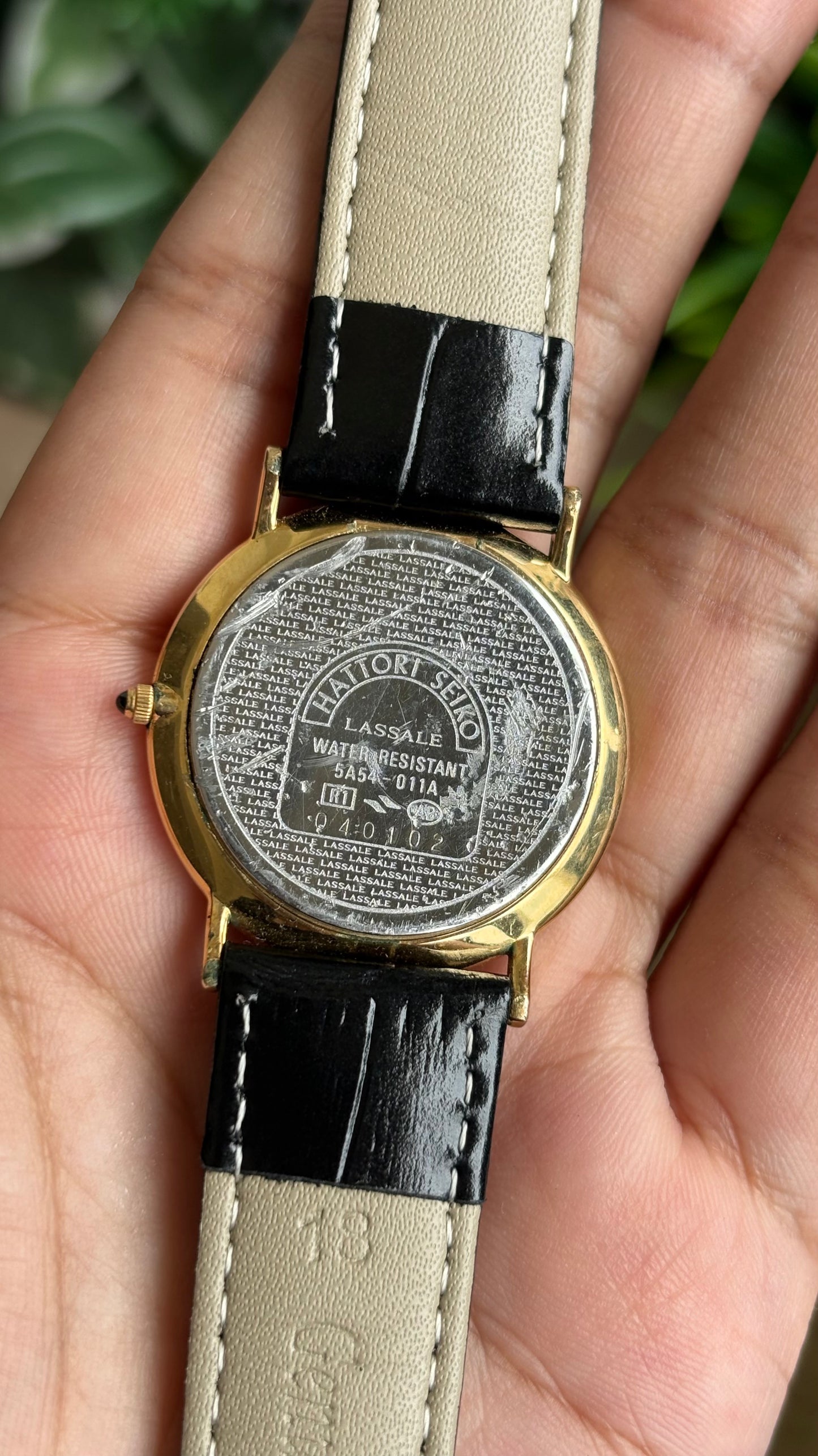 Vintage Seiko Lassale Men’s Dress Watch in Black Leather Strap Luxurious Roman Dial