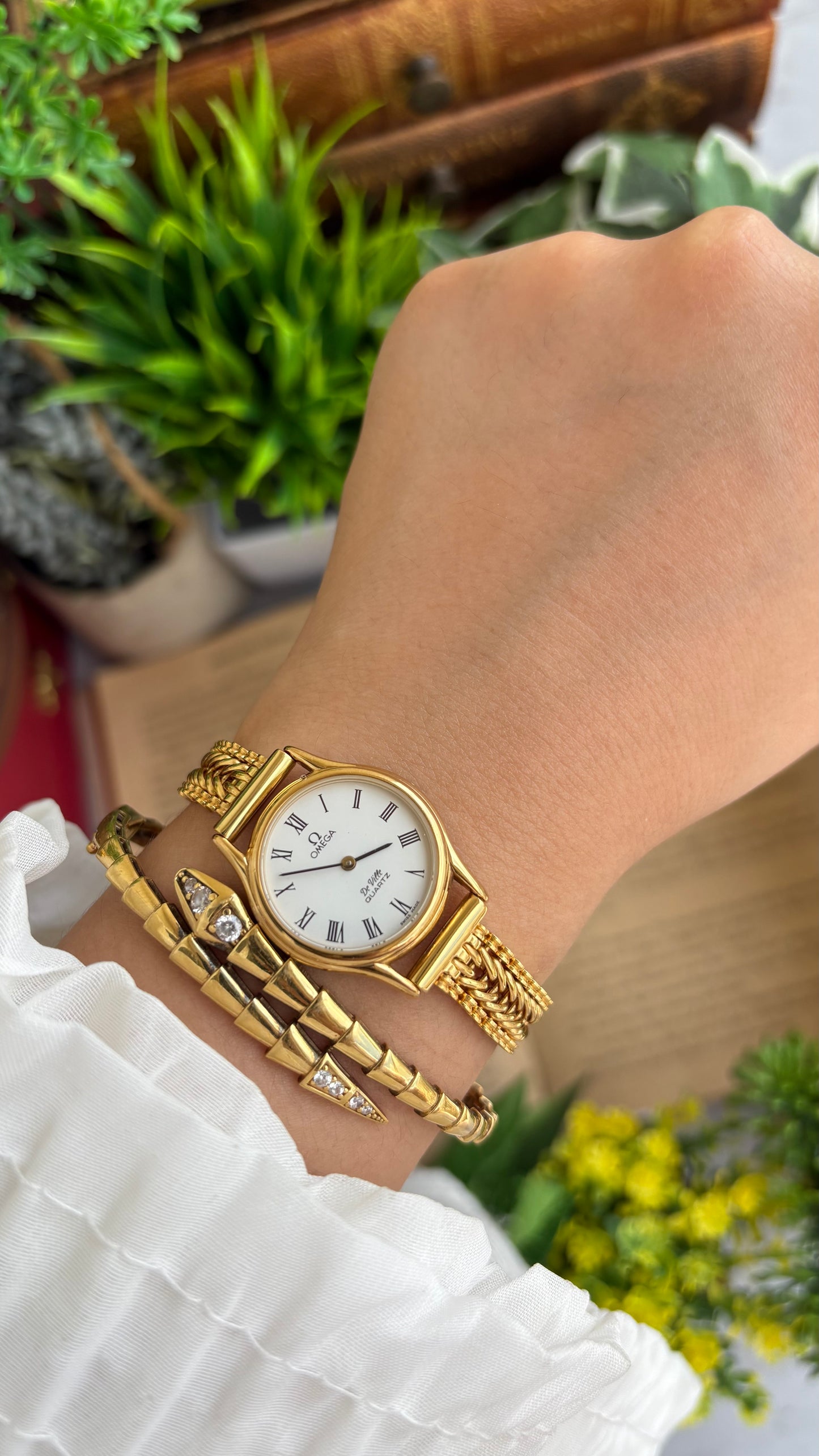 Vintage Omega De Ville Swiss Watch in Gold Tone Roman Dial