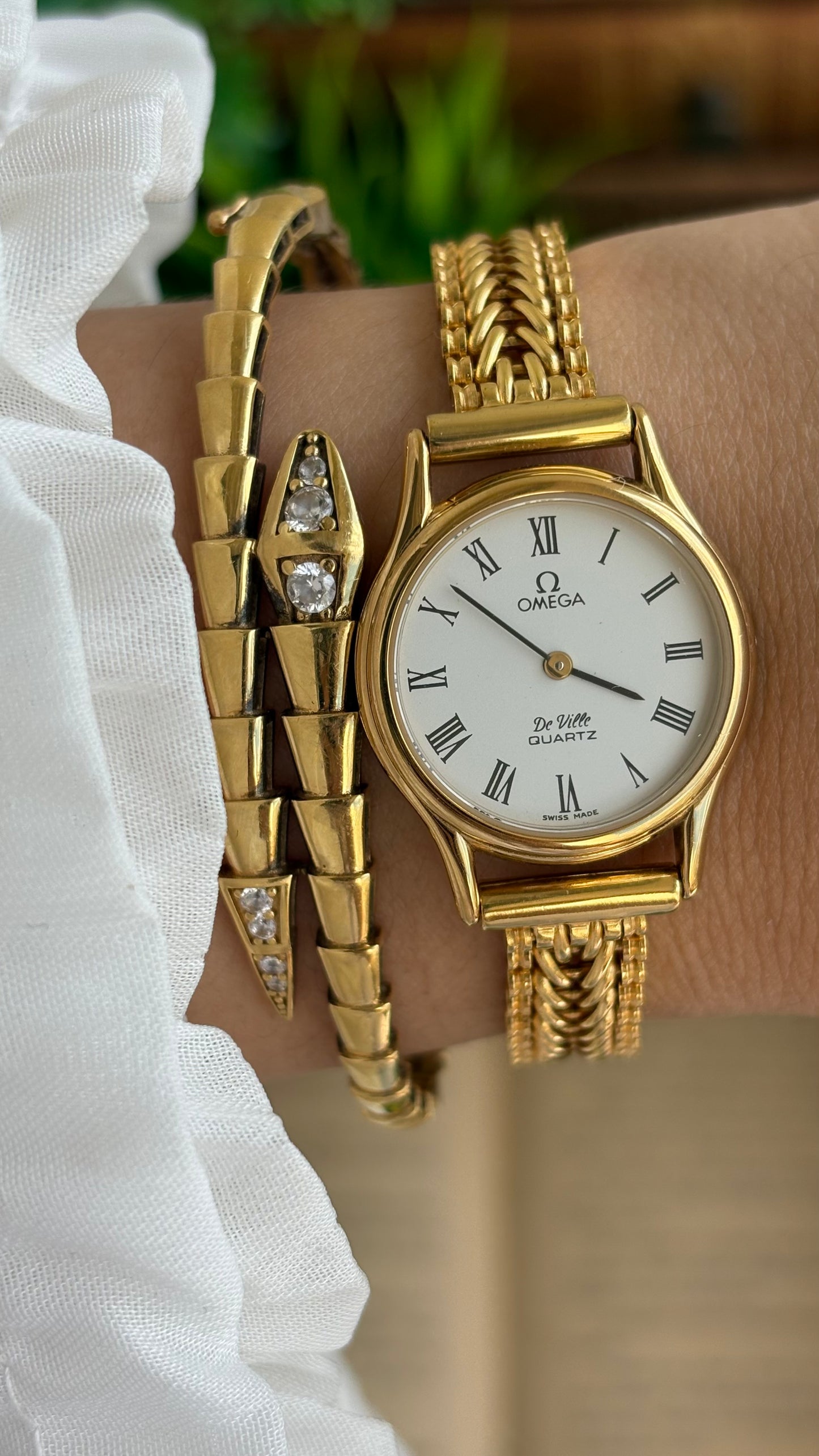 Vintage Omega De Ville Swiss Watch in Gold Tone Roman Dial