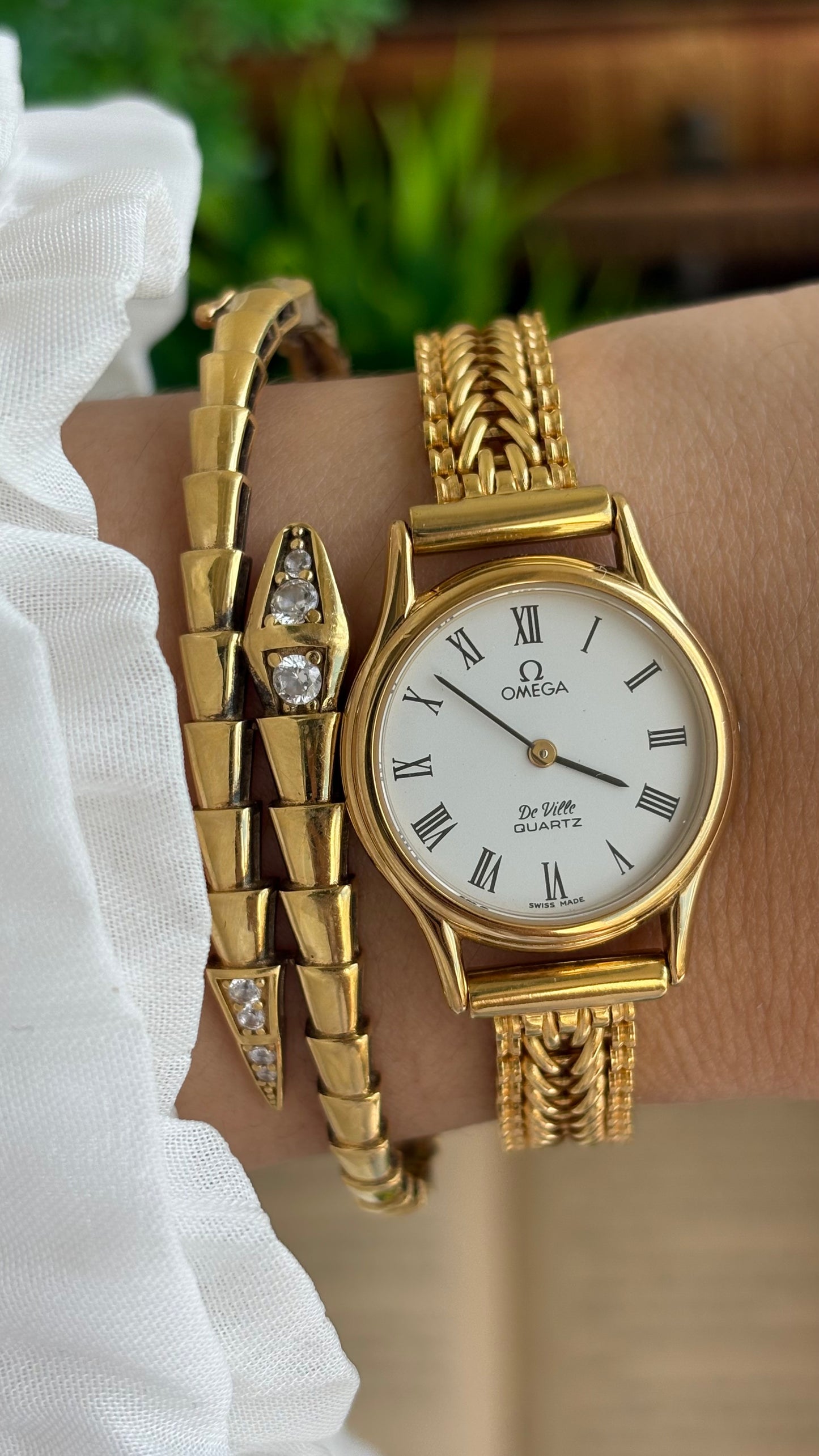 Vintage Omega De Ville Swiss Watch in Gold Tone Roman Dial