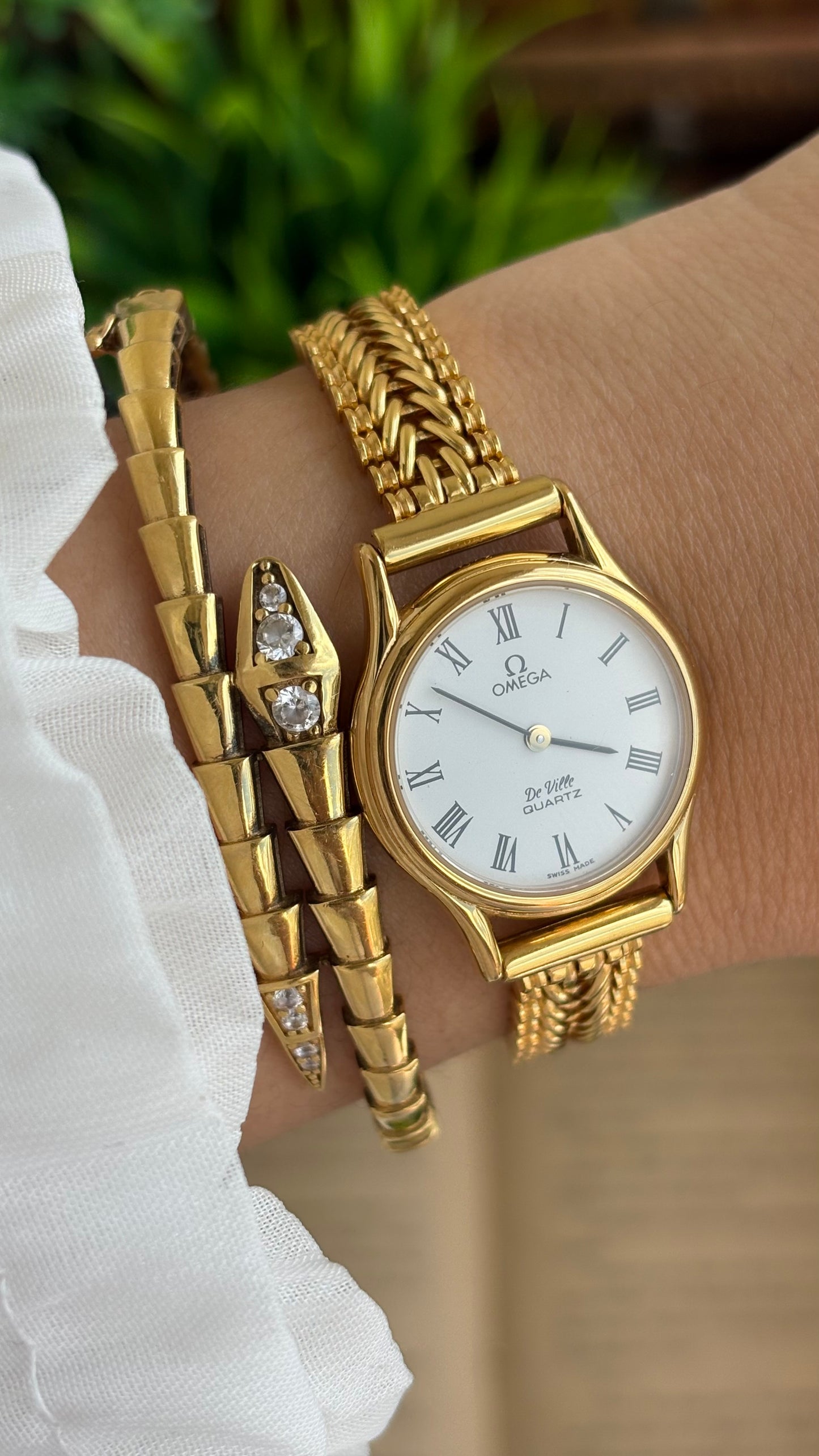 Vintage Omega De Ville Swiss Watch in Gold Tone Roman Dial