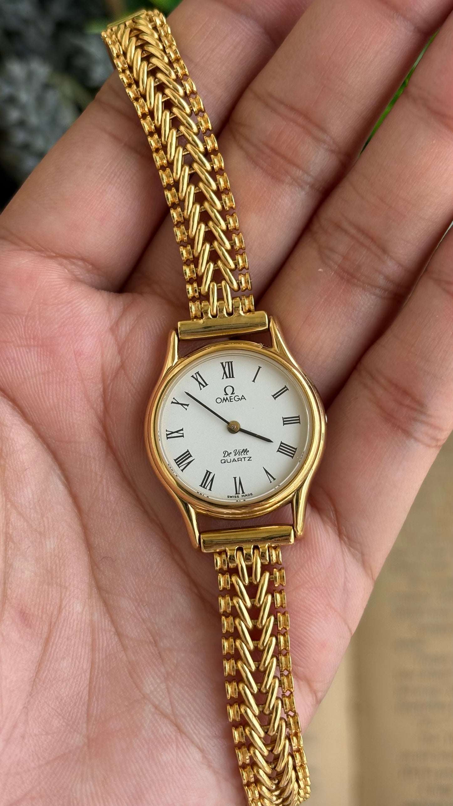 Vintage Omega De Ville Swiss Watch in Gold Tone Roman Dial